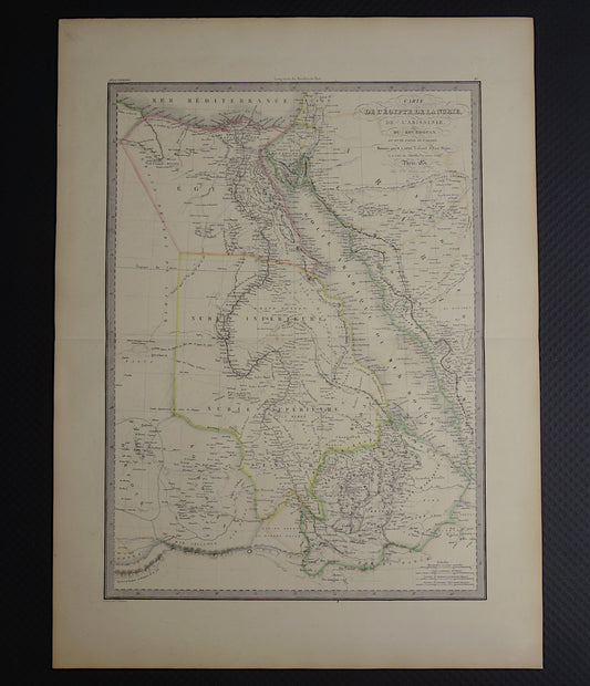 EGYPTE grote oude kaart van Rode Zee regio uit 1851 antieke landkaart Sudan, Djibouti, Ethiopië en Saoedi-Arabië met jaartal vintage landkaarten Afrika