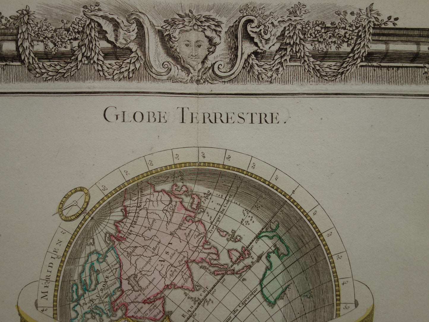 Oude Wereldkaart Print 1761 Originele Antieke Kaart van de wereld op een globe Vintage Kaarten