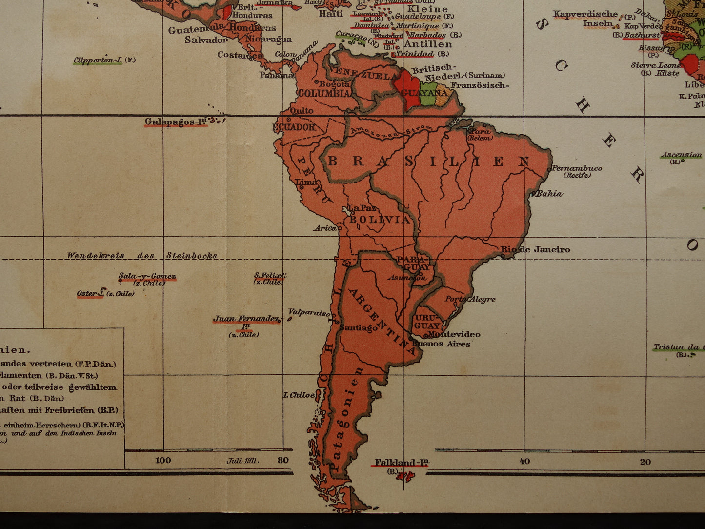 Oude wereldkaart van Staatsvormen en Koloniale bezittingen 1911 originele antieke gedateerde kaart
