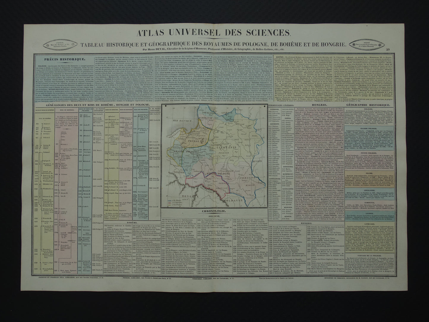 Oude kaart Polen 1837 grote antieke gravure over geschiedenis van Polen Bohemen en Hongarije met vintage landkaart