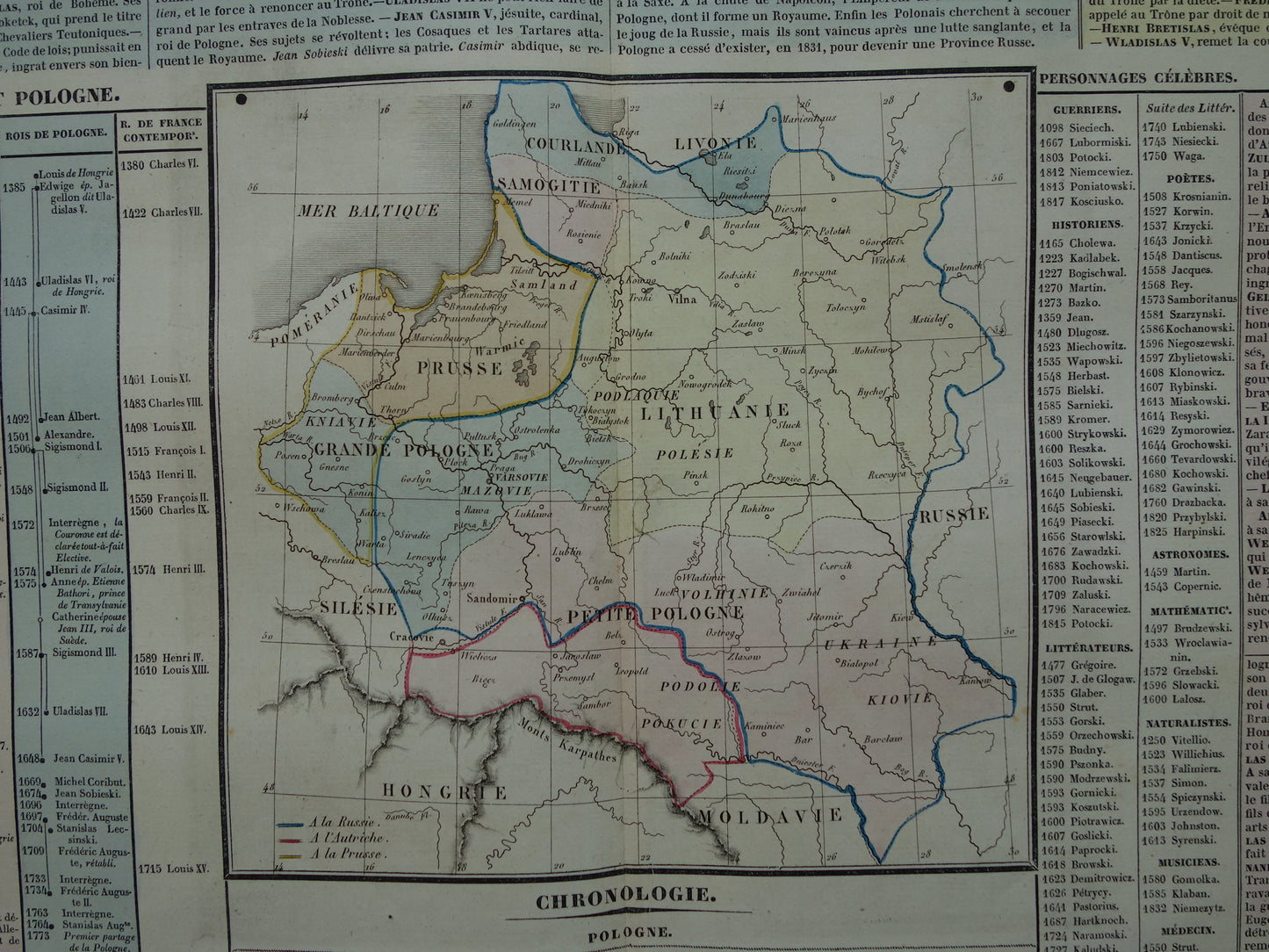 Oude kaart Polen 1837 grote antieke gravure over geschiedenis van Polen Bohemen en Hongarije met vintage landkaart