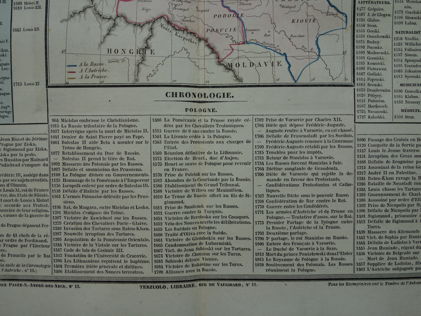 Oude kaart Polen 1837 grote antieke gravure over geschiedenis van Polen Bohemen en Hongarije met vintage landkaart