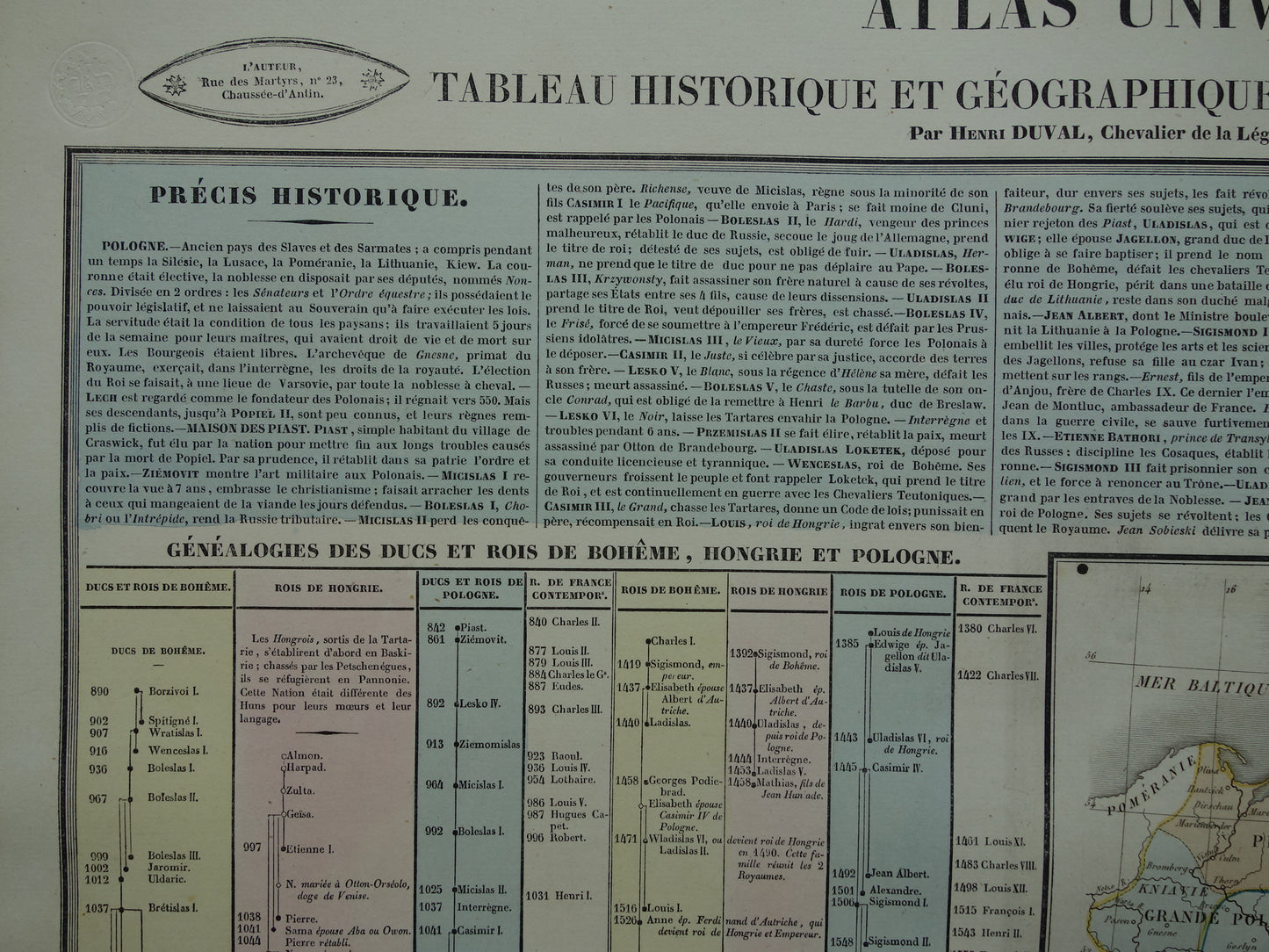 Oude kaart Polen 1837 grote antieke gravure over geschiedenis van Polen Bohemen en Hongarije met vintage landkaart