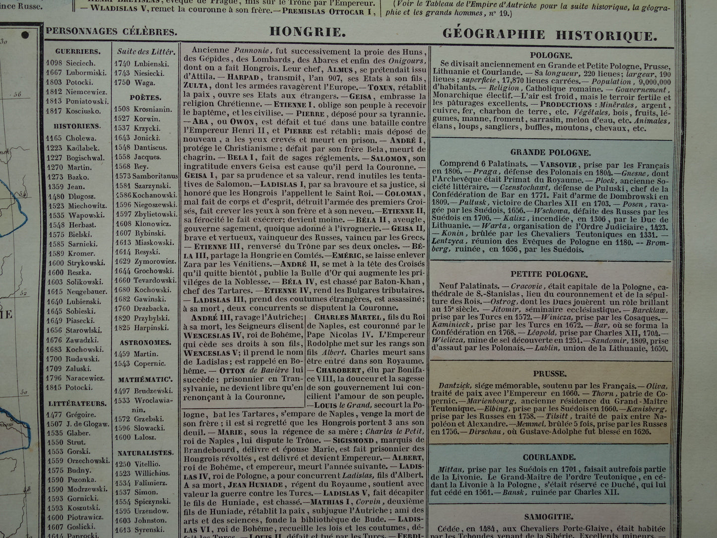Oude kaart Polen 1837 grote antieke gravure over geschiedenis van Polen Bohemen en Hongarije met vintage landkaart