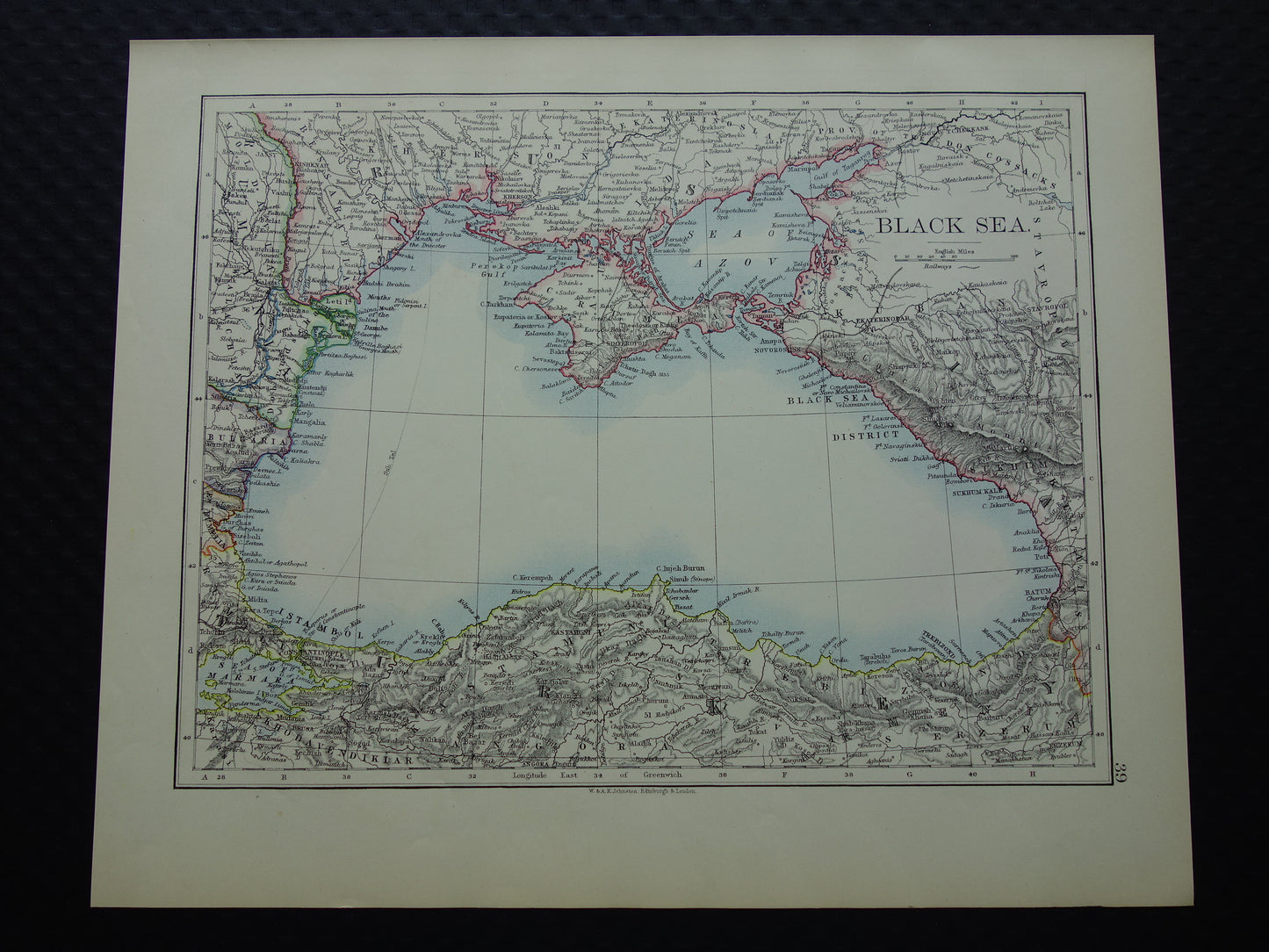 ZWARTE ZEE Oude kaart van Zwarte Zeegebied uit 1901 originele antieke Engelse landkaart Black Sea