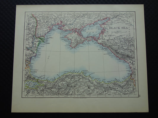 ZWARTE ZEE Oude kaart van Zwarte Zeegebied uit 1901 originele antieke Engelse landkaart Black Sea