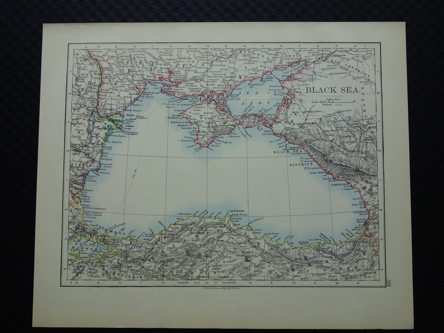 ZWARTE ZEE Oude kaart van Zwarte Zeegebied uit 1901 originele antieke Engelse landkaart Black Sea