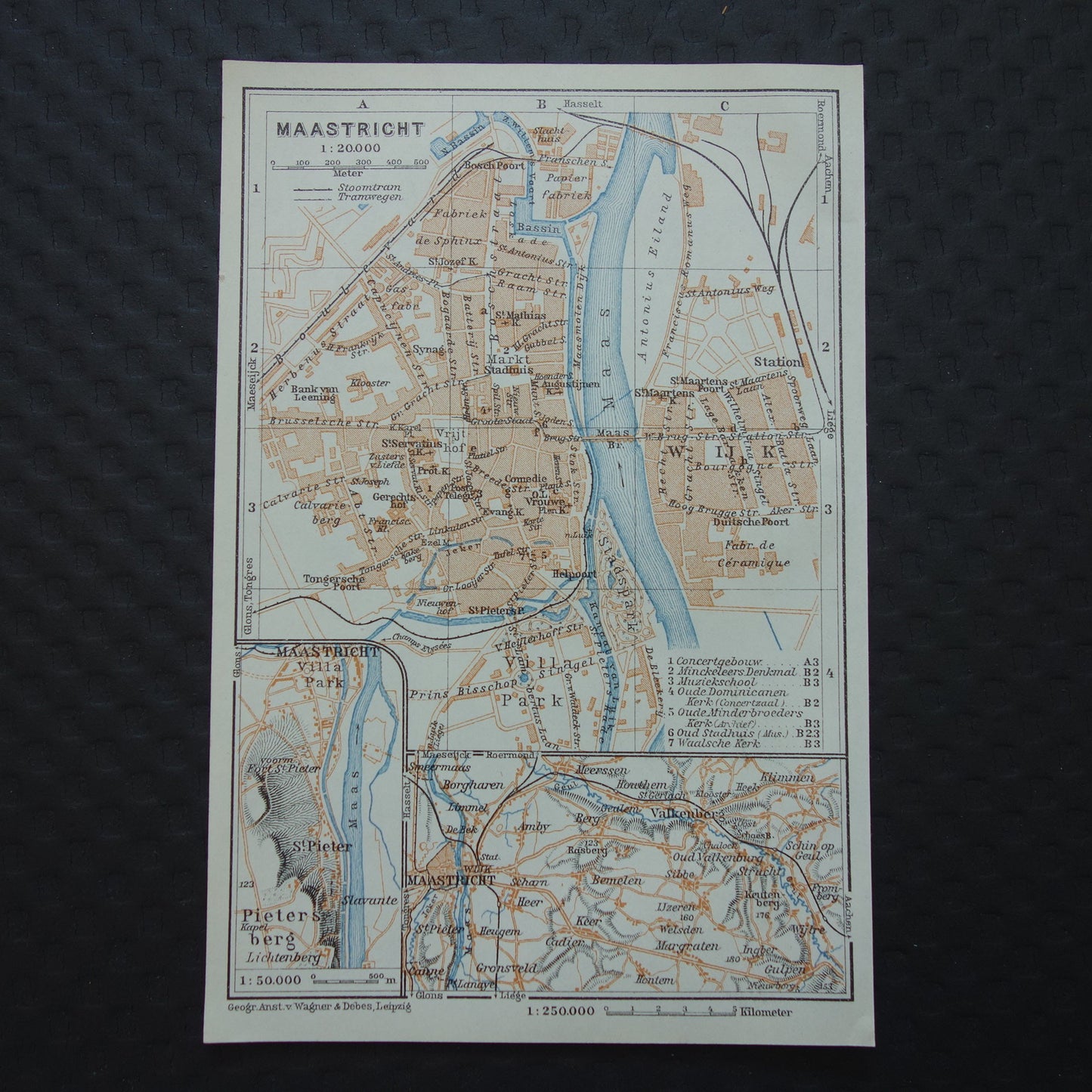 MAASTRICHT oude kaart van Maastricht en Sint-Pietersberg uit 1904 kleine originele antieke plattegrond landkaart