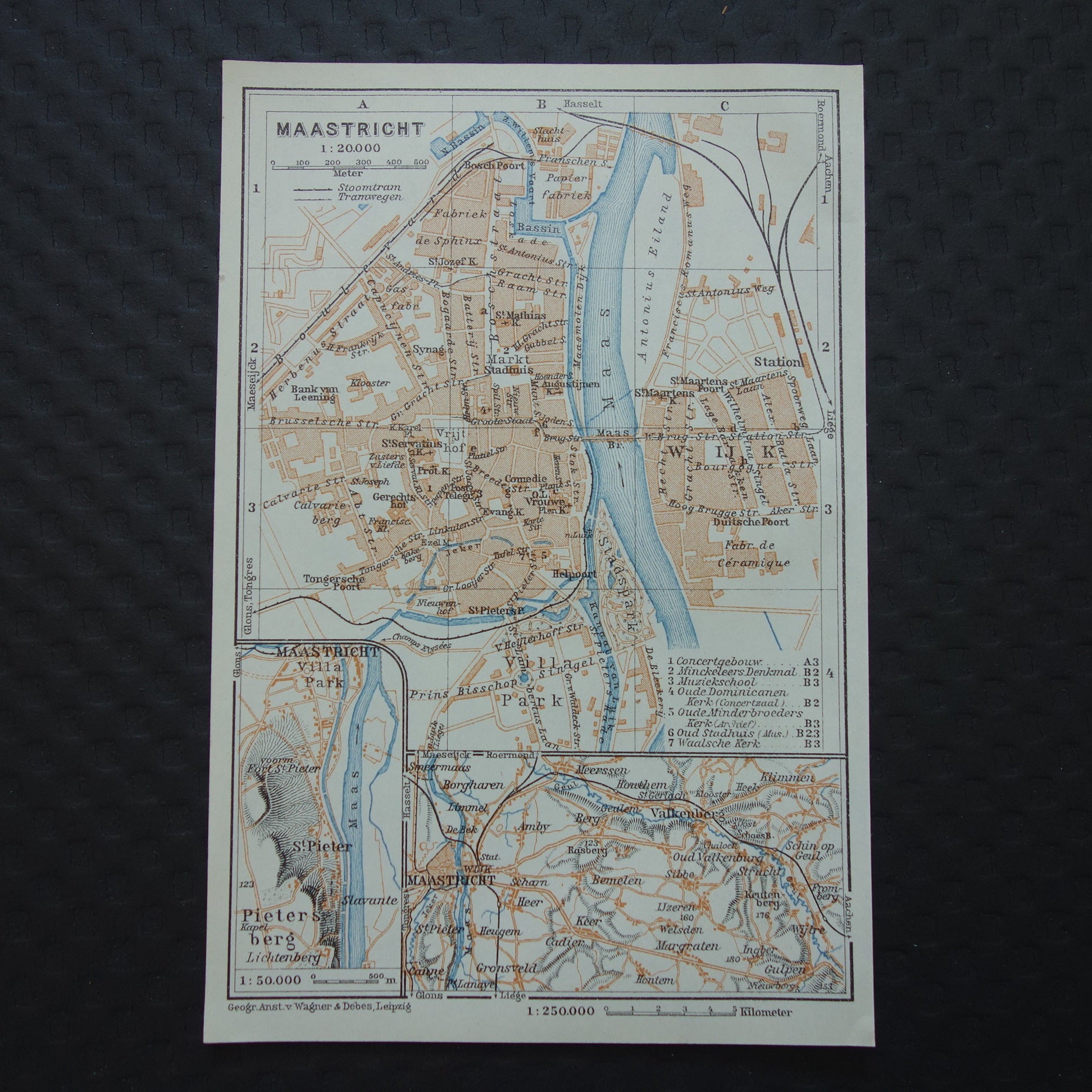 MAASTRICHT oude kaart van Maastricht en Sint-Pietersberg uit 1904 kleine originele antieke plattegrond landkaart