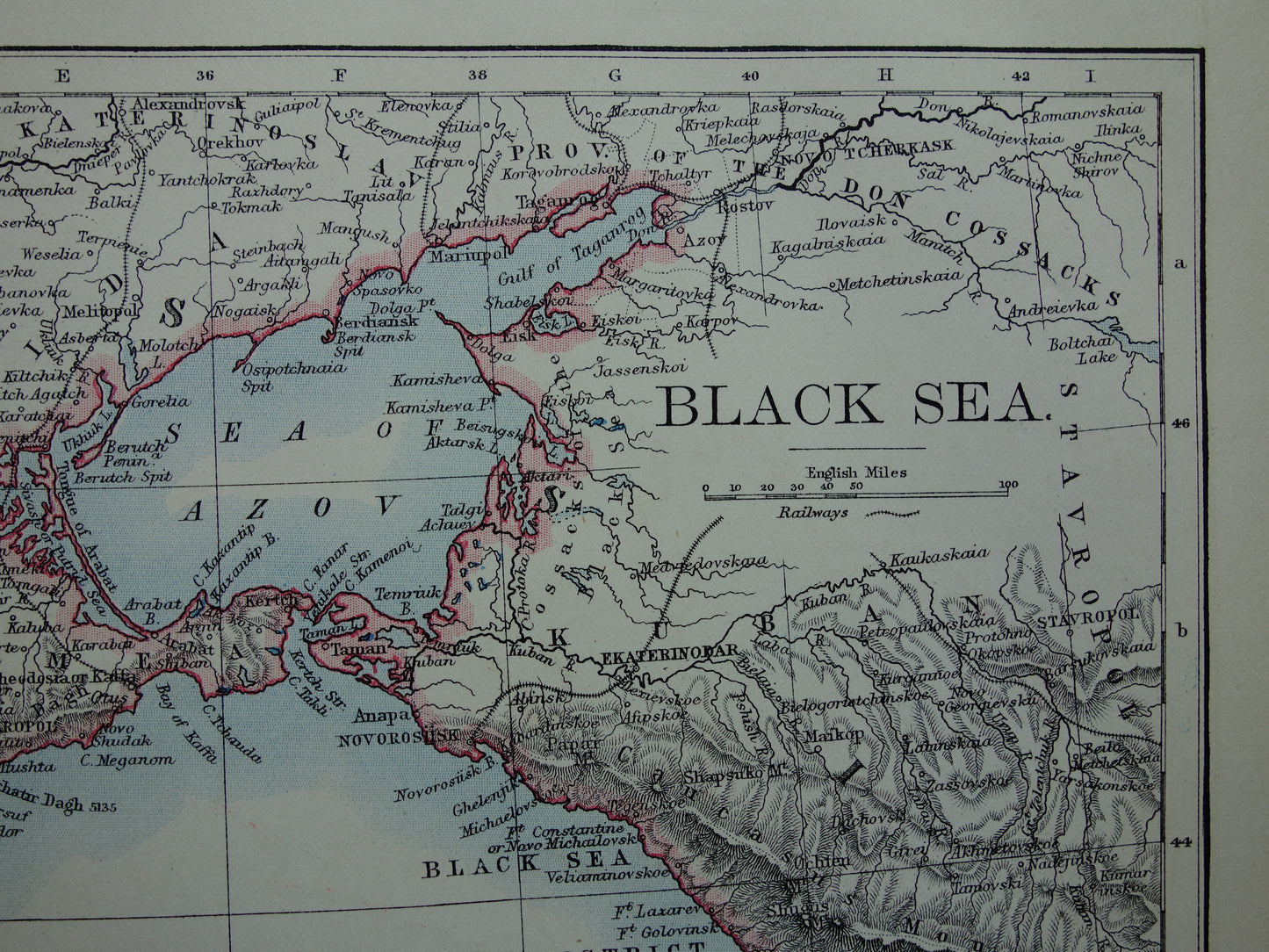 ZWARTE ZEE Oude kaart van Zwarte Zeegebied uit 1901 originele antieke Engelse landkaart Black Sea