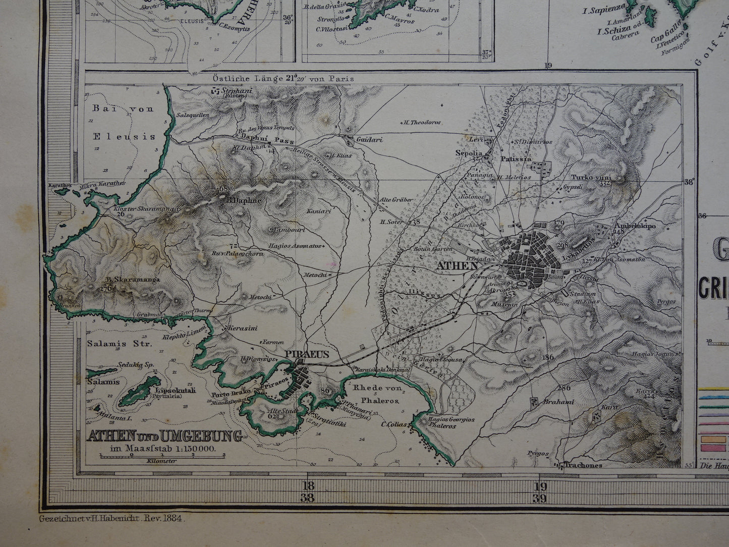 GRIEKENLAND oude landkaart 1884 originele antieke Duitse kaart