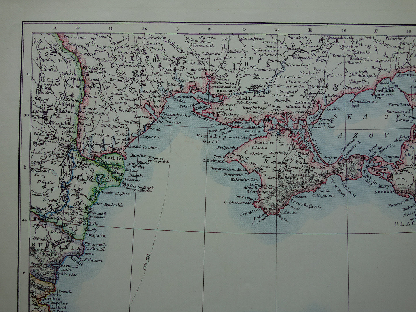 ZWARTE ZEE Oude kaart van Zwarte Zeegebied uit 1901 originele antieke Engelse landkaart Black Sea