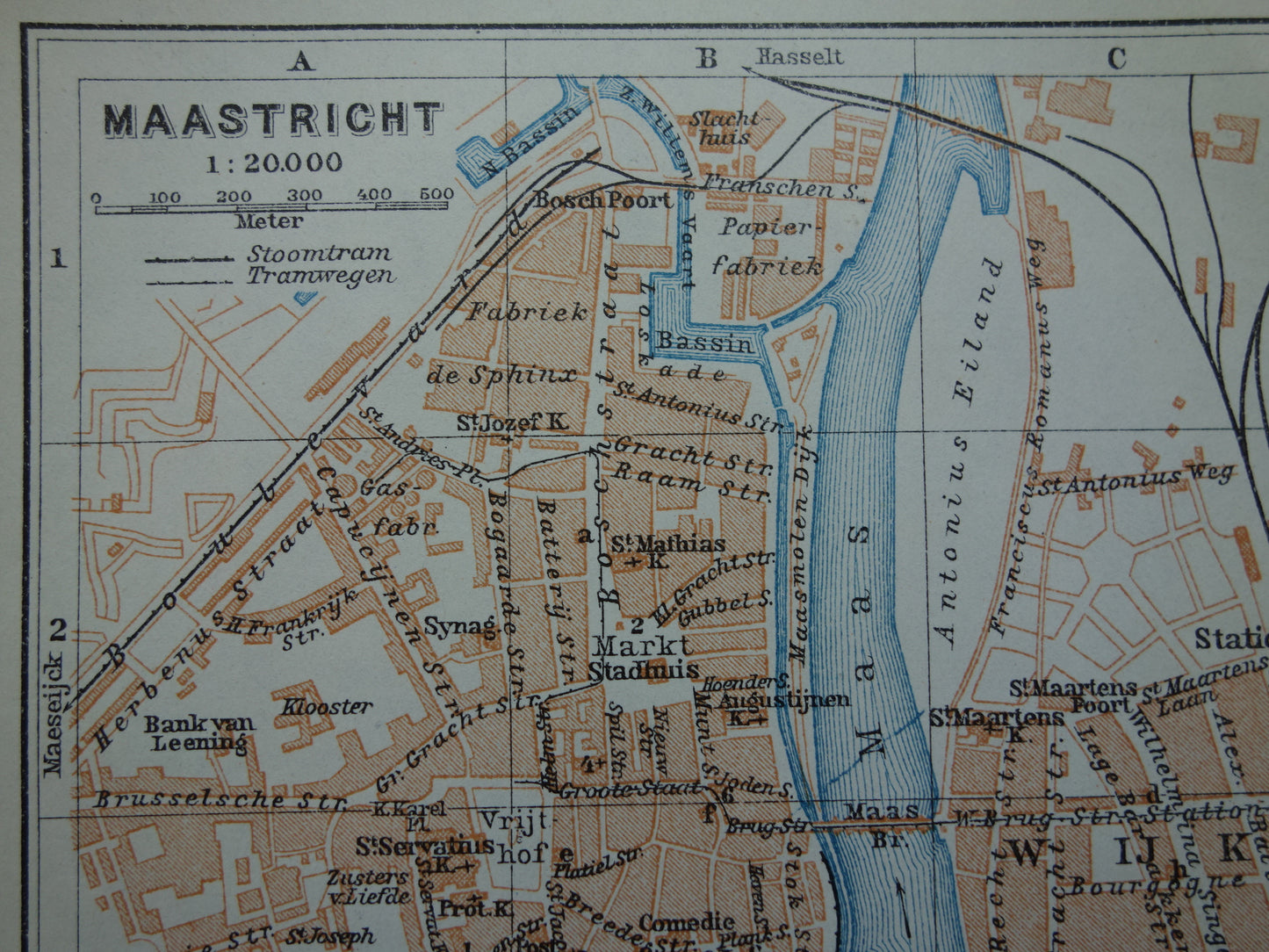 MAASTRICHT oude kaart van Maastricht en Sint-Pietersberg uit 1904 kleine originele antieke plattegrond landkaart