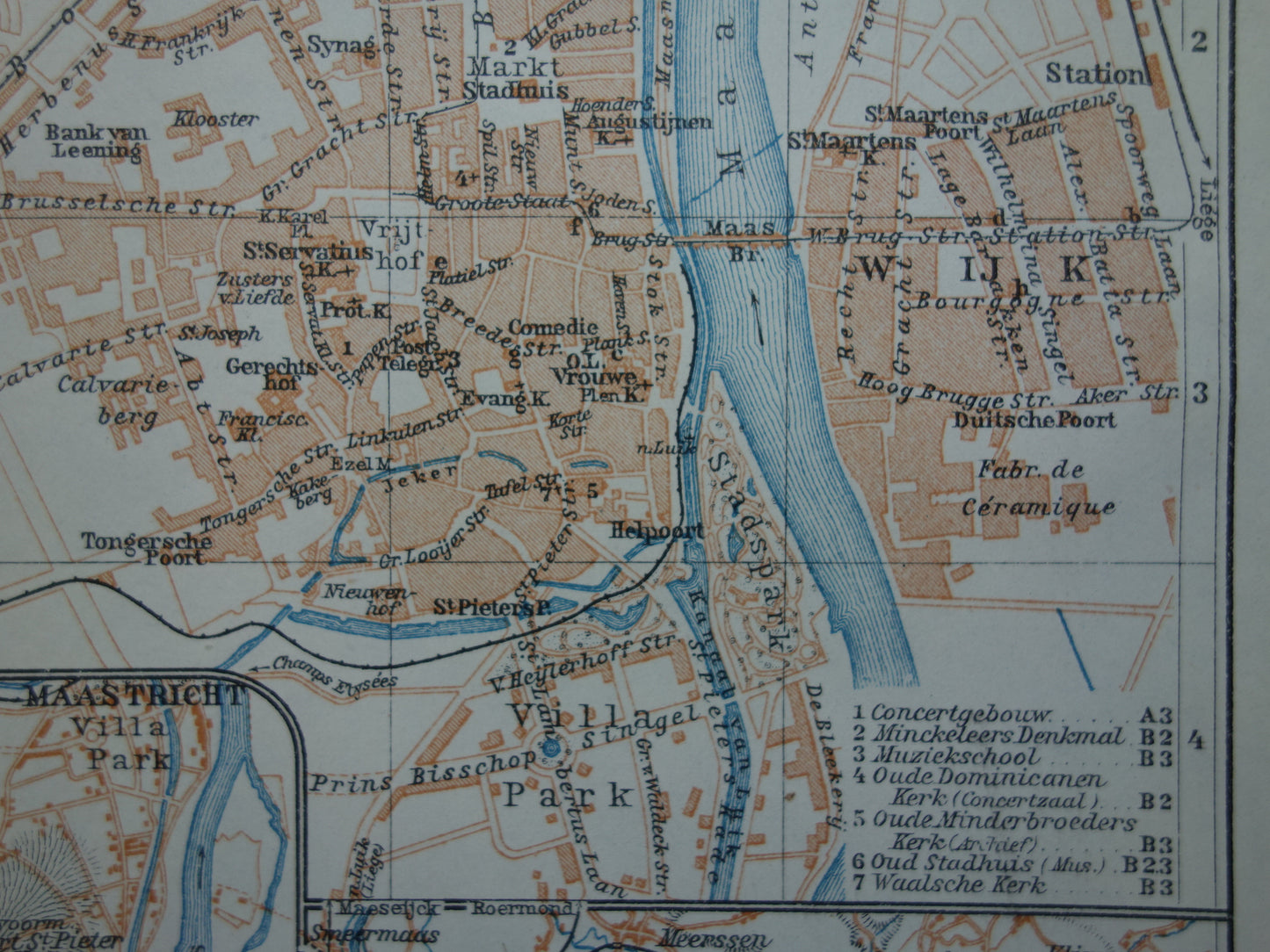 MAASTRICHT oude kaart van Maastricht en Sint-Pietersberg uit 1904 kleine originele antieke plattegrond landkaart