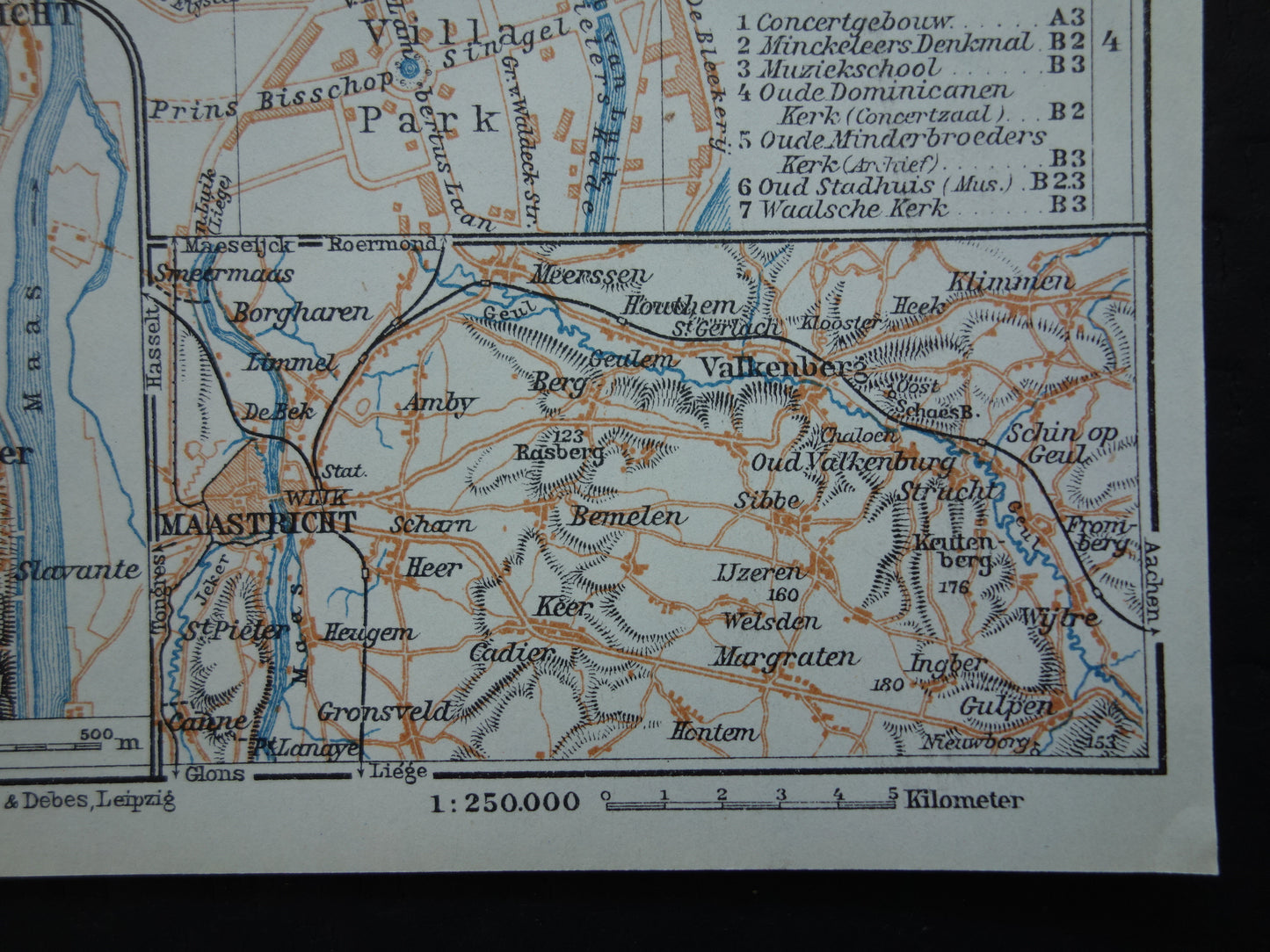 MAASTRICHT oude kaart van Maastricht en Sint-Pietersberg uit 1904 kleine originele antieke plattegrond landkaart