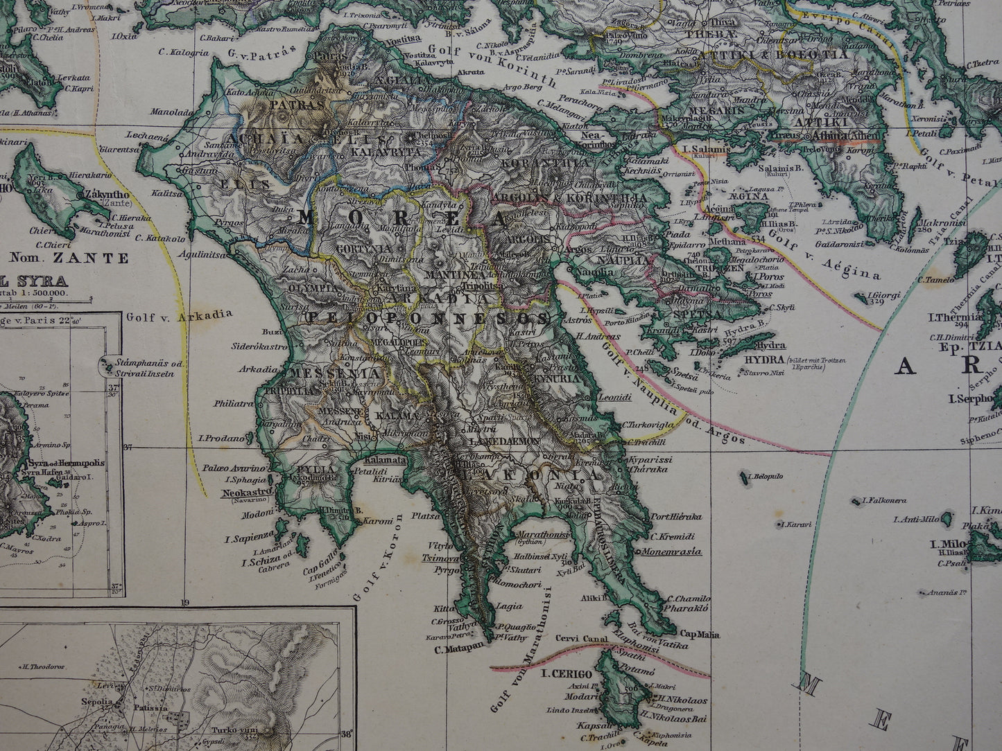 GRIEKENLAND oude landkaart 1884 originele antieke Duitse kaart