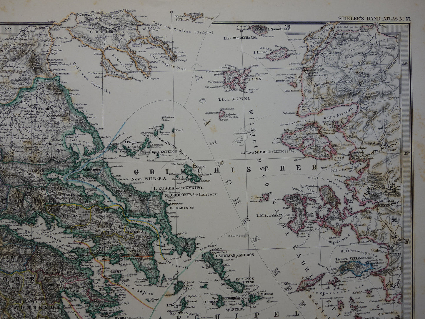 GRIEKENLAND oude landkaart 1884 originele antieke Duitse kaart