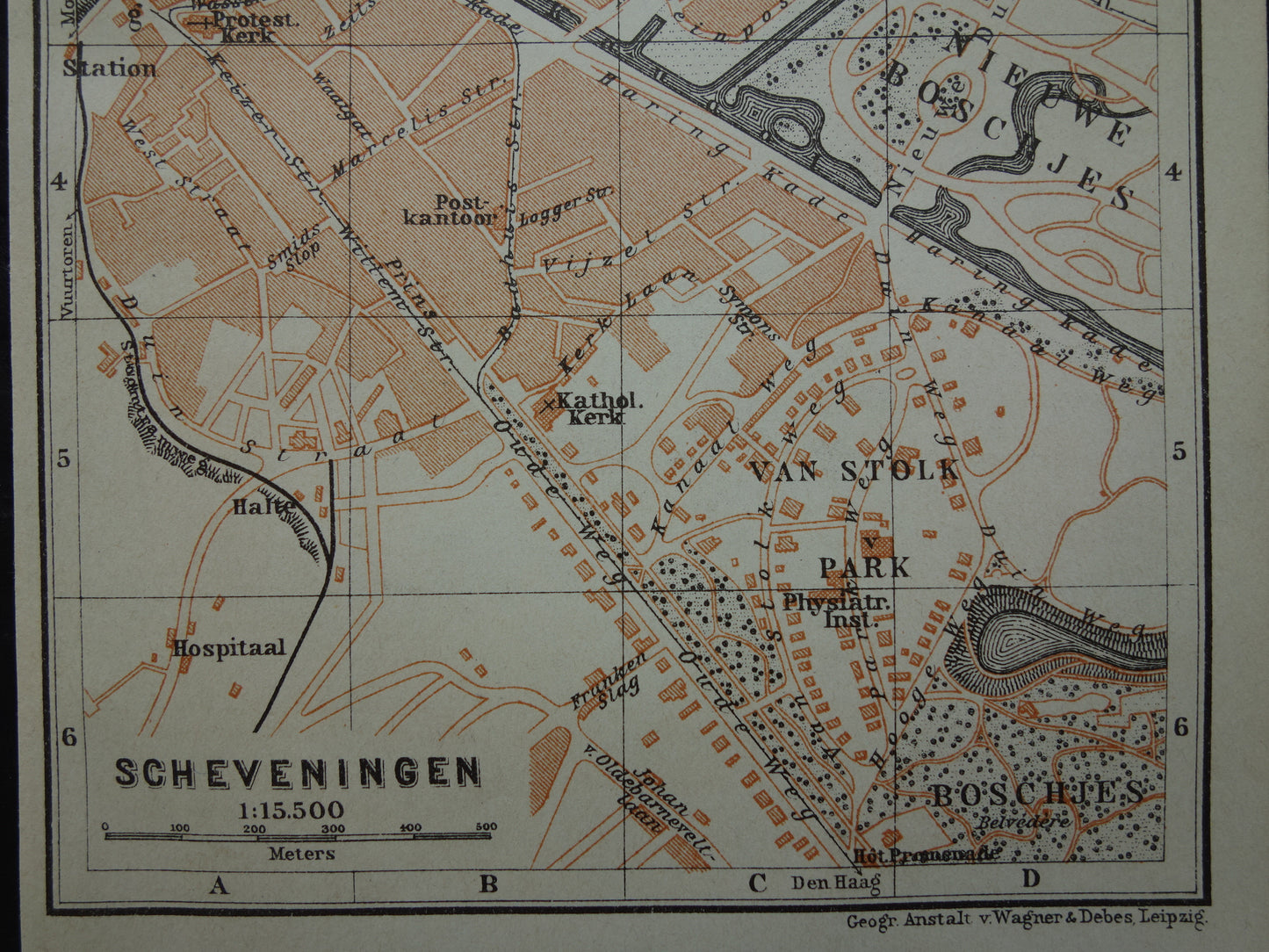 SCHEVENINGEN oude plattegrond van Scheveningen uit 1904 kleine originele antieke kaart Nederland