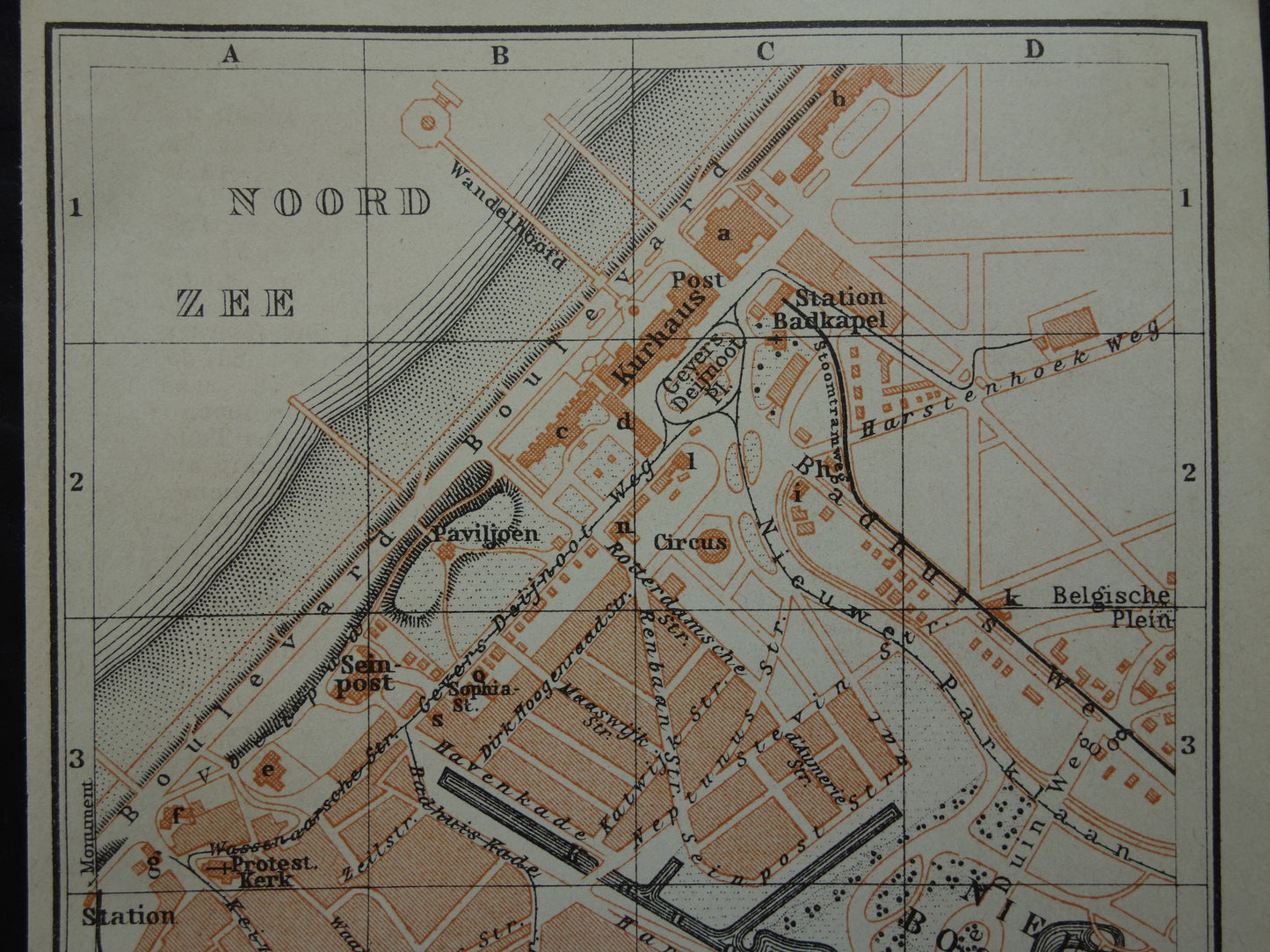 SCHEVENINGEN oude plattegrond van Scheveningen uit 1904 kleine originele antieke kaart Nederland