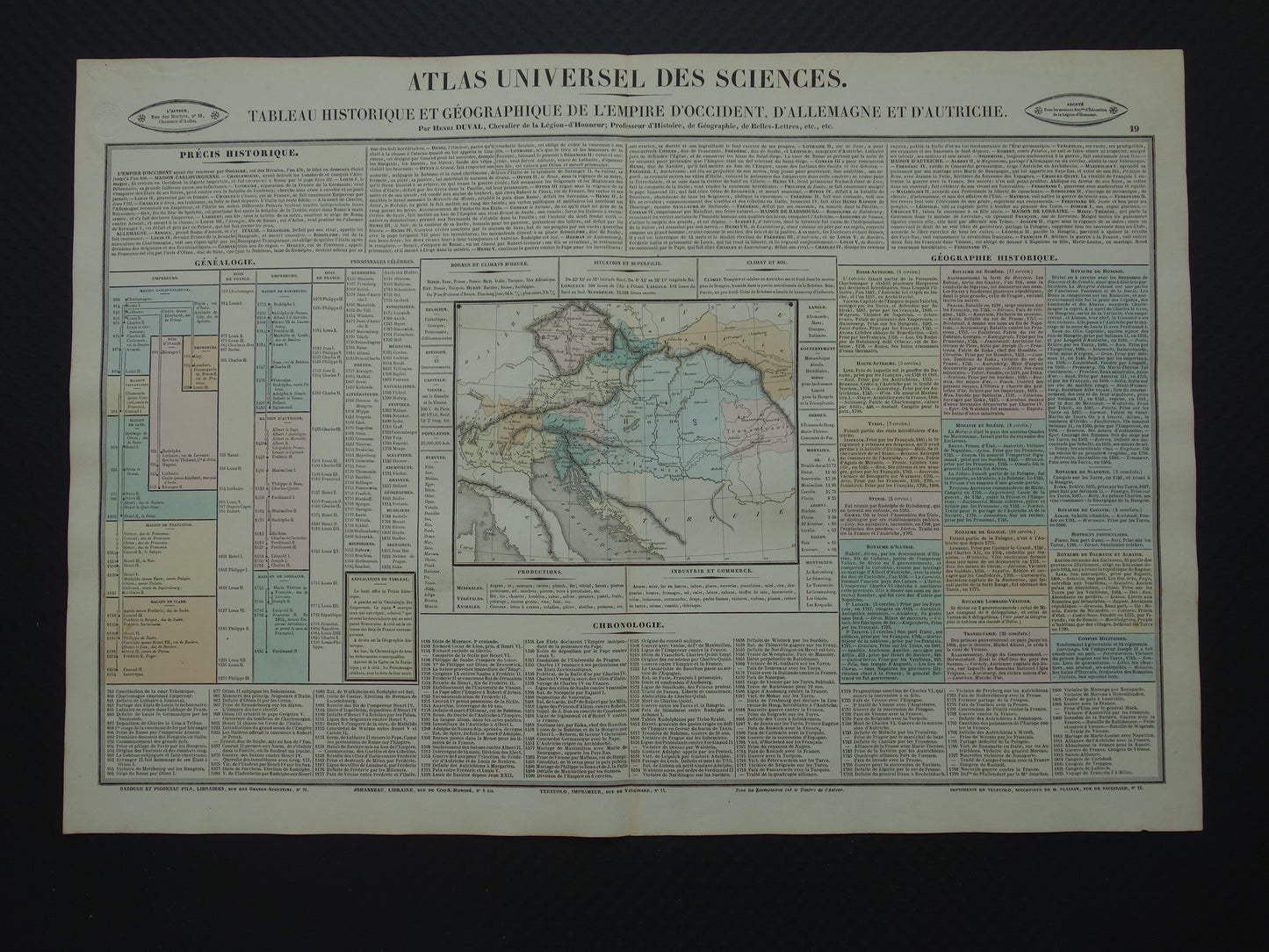 Heilige Roomse Rijk oude kaart Oostenrijk Hongarije 1837 grote antieke gravure over geschiedenis van Duitsland Europa met vintage landkaart
