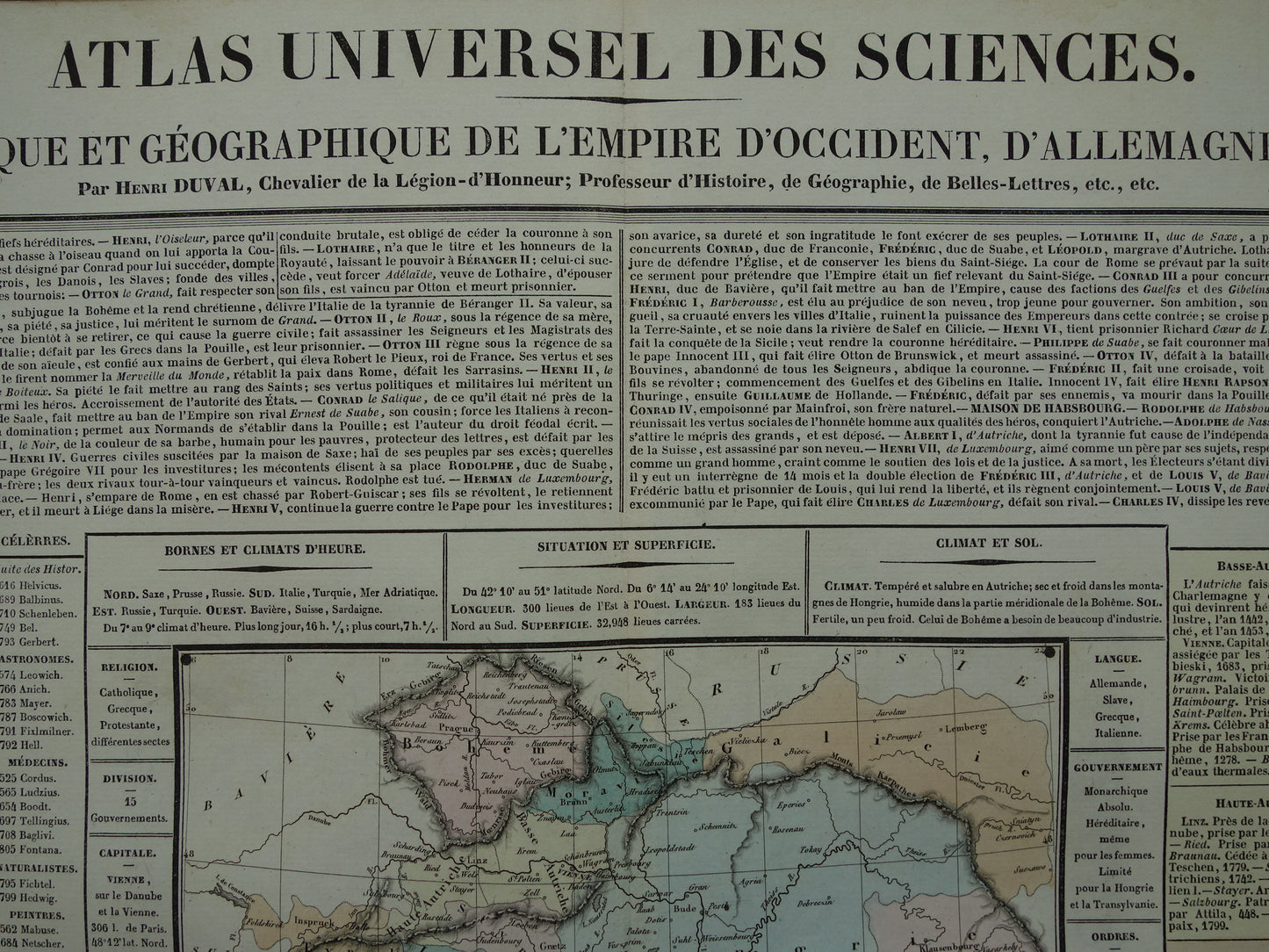 Heilige Roomse Rijk oude kaart Oostenrijk Hongarije 1837 grote antieke gravure over geschiedenis van Duitsland Europa met vintage landkaart