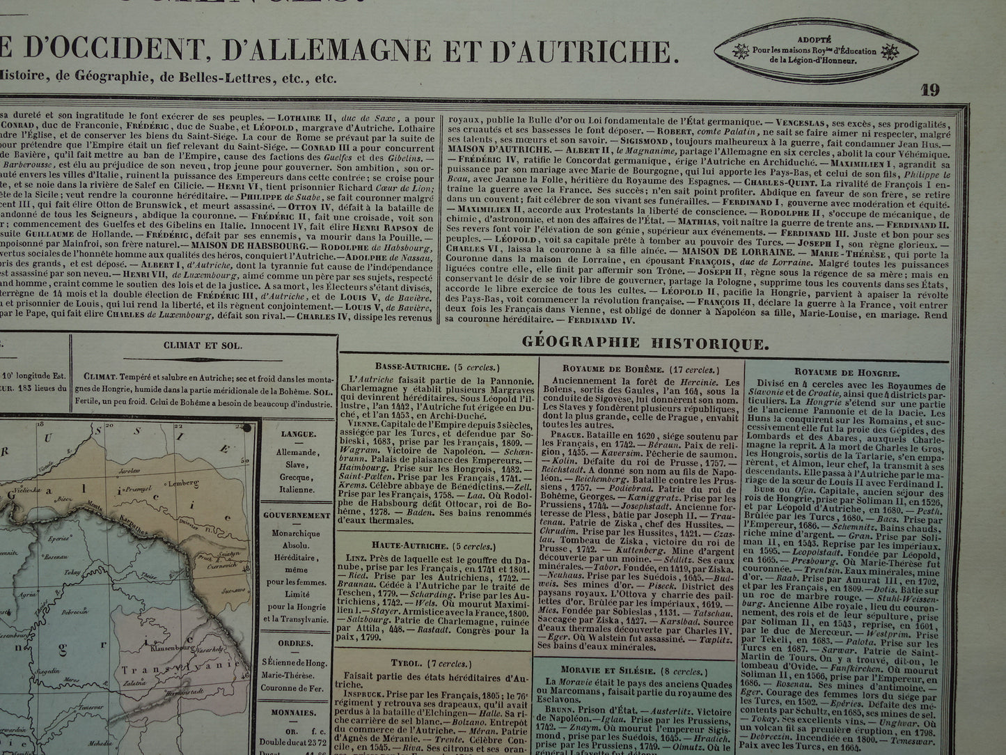 Heilige Roomse Rijk oude kaart Oostenrijk Hongarije 1837 grote antieke gravure over geschiedenis van Duitsland Europa met vintage landkaart