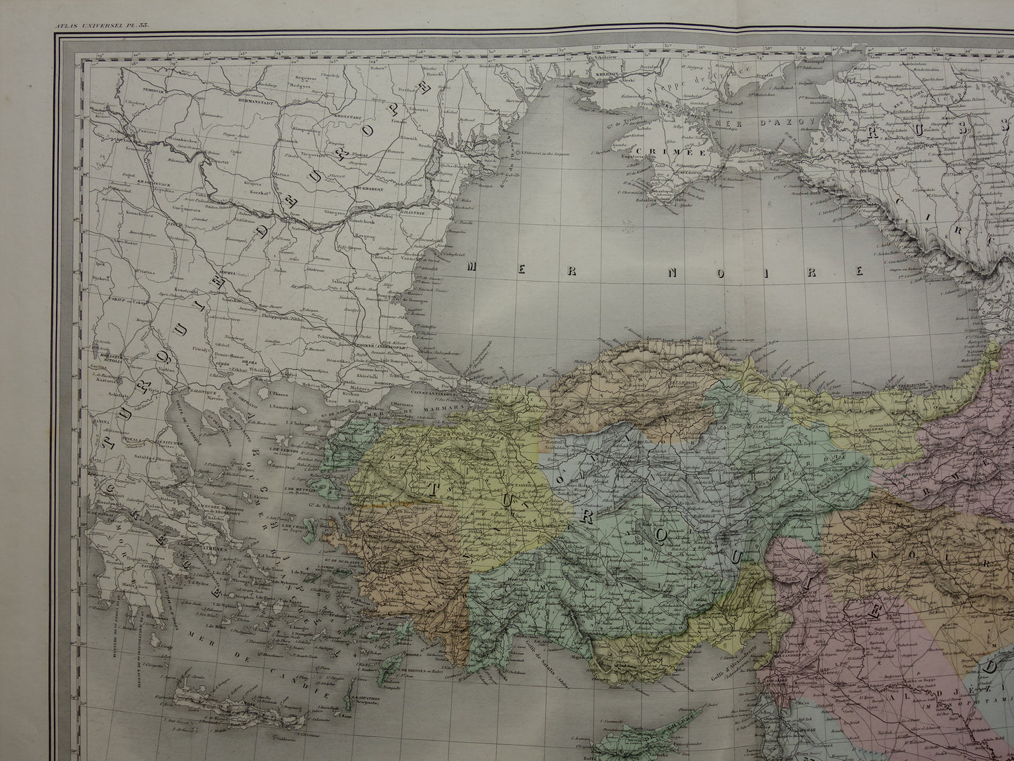 TURKIJE Grote oude landkaart uit 1880 van Asia Minor Turkse Rijk in Azië handgekleurde Franse antieke kaart