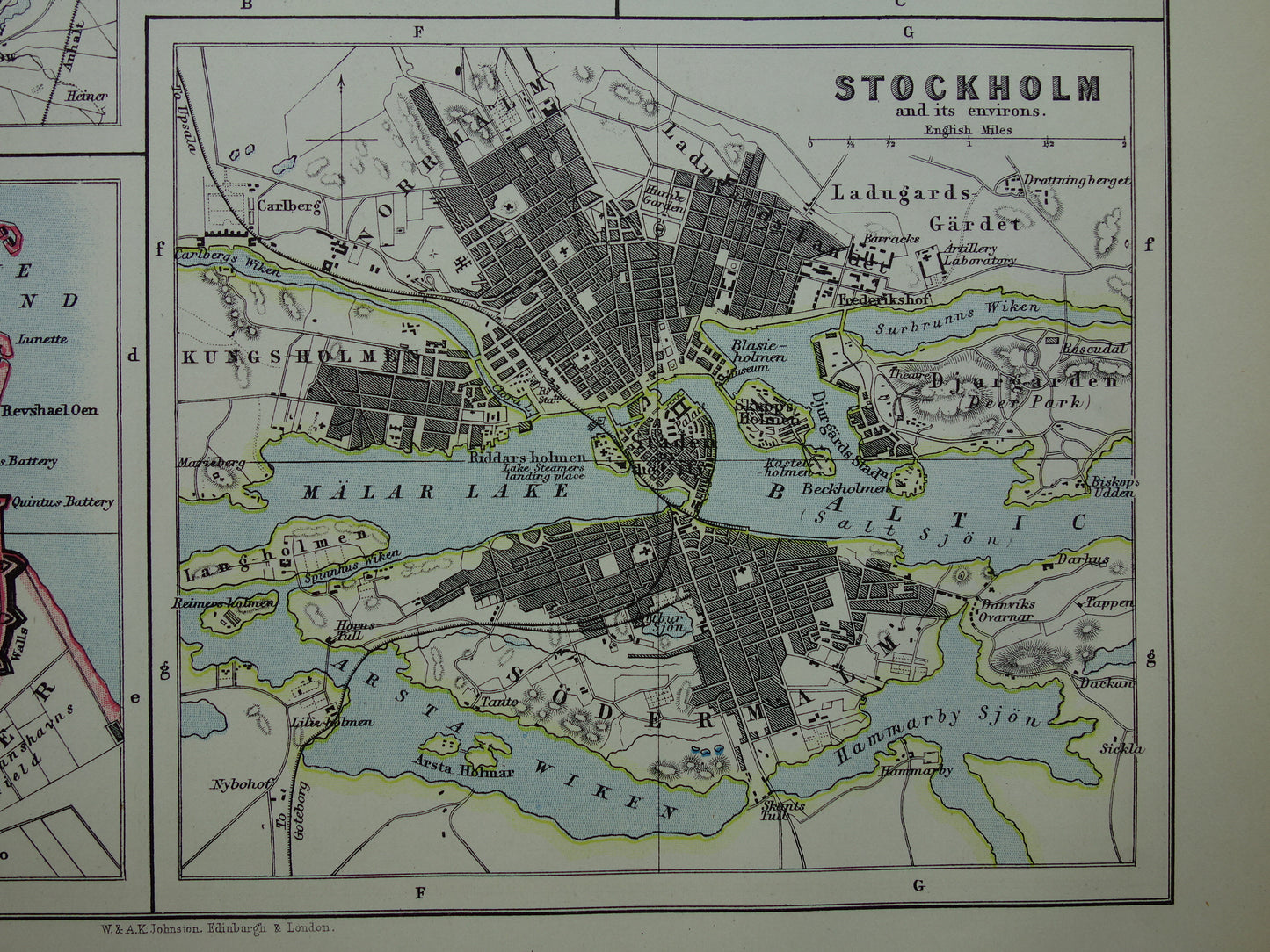 Oude kaart van Stockholm, Kopenhagen, Oslo en Berlijn uit 1901 originele antieke Engelse landkaart plattegrond