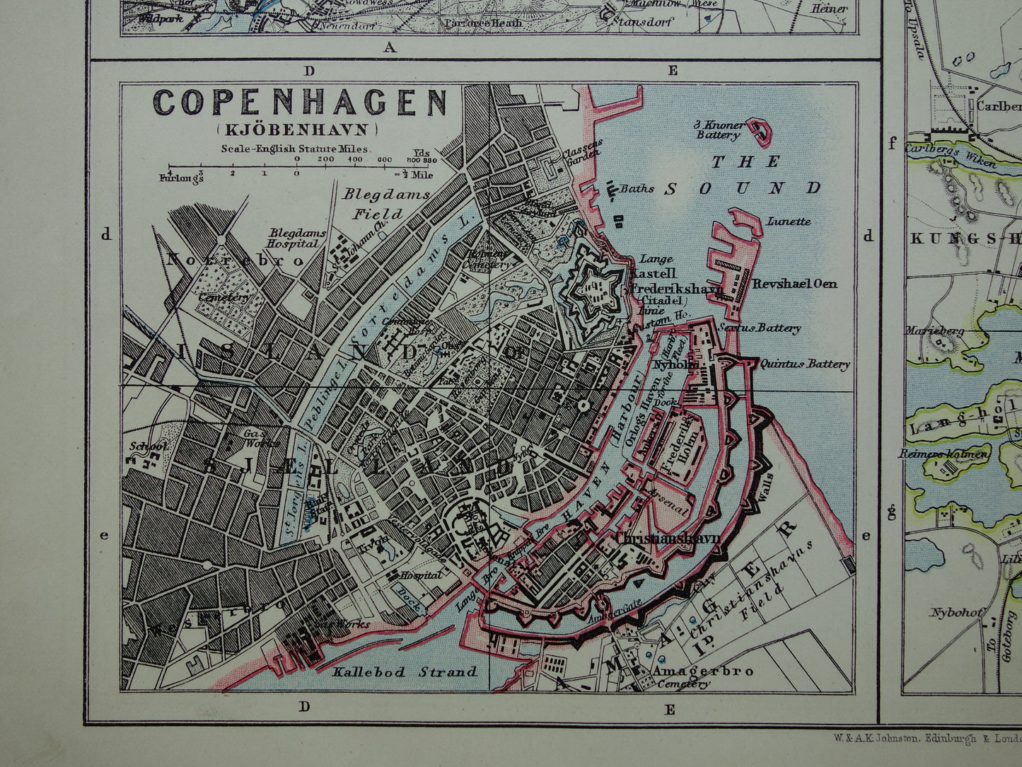 Oude kaart van Stockholm, Kopenhagen, Oslo en Berlijn uit 1901 originele antieke Engelse landkaart plattegrond