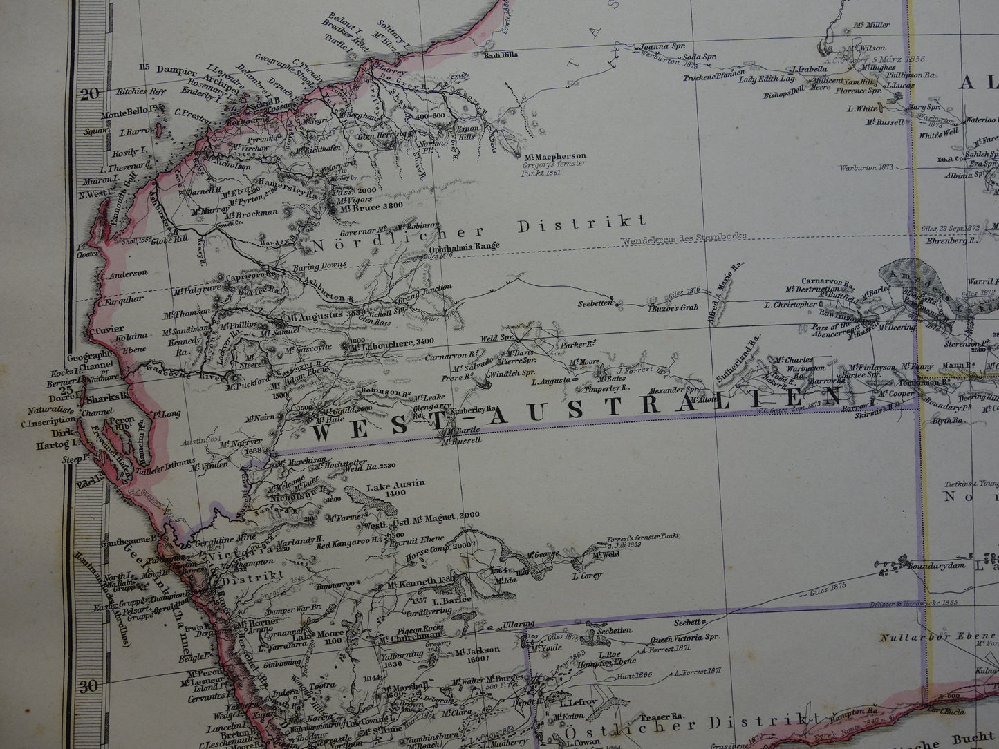 AUSTRALIE oude landkaart uit 1884 originele antieke Duitse kaart van Australië 37x44 cm