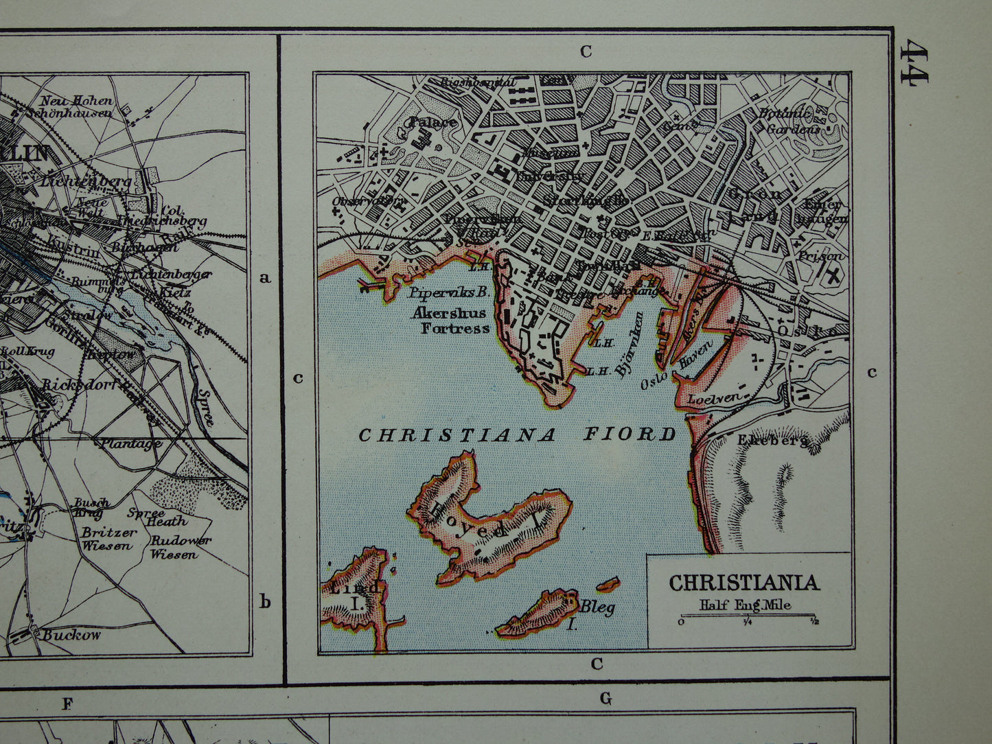 Oude kaart van Stockholm, Kopenhagen, Oslo en Berlijn uit 1901 originele antieke Engelse landkaart plattegrond