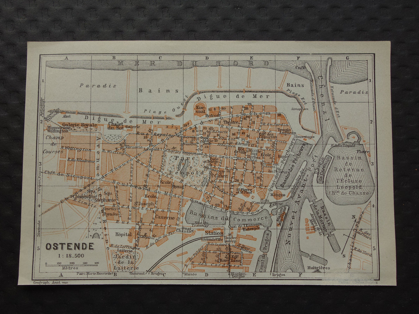 OOSTENDE oude kaart van Ostende België uit 1904 kleine originele antieke plattegrond landkaart