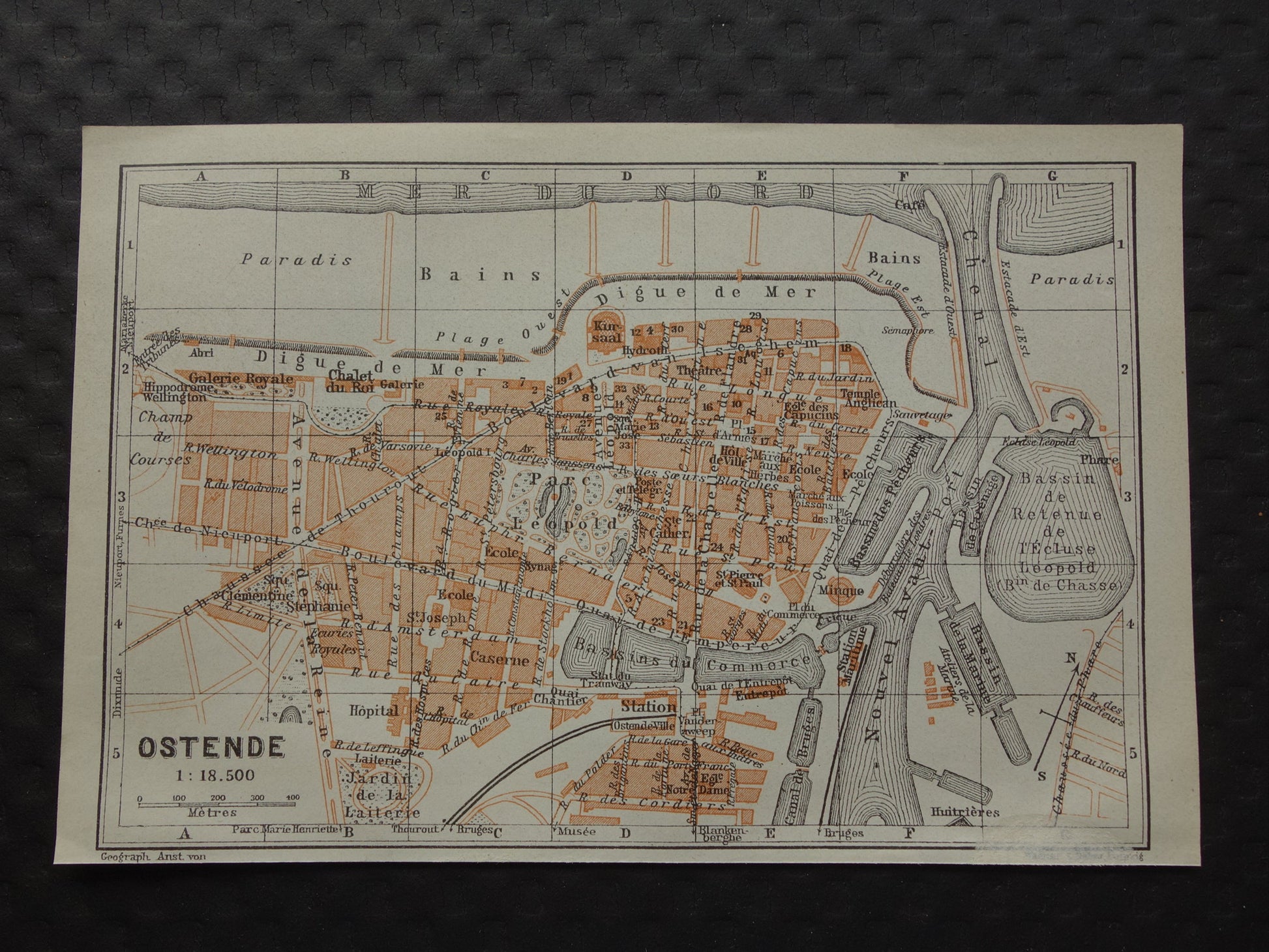 OOSTENDE oude kaart van Ostende België uit 1904 kleine originele antieke plattegrond landkaart