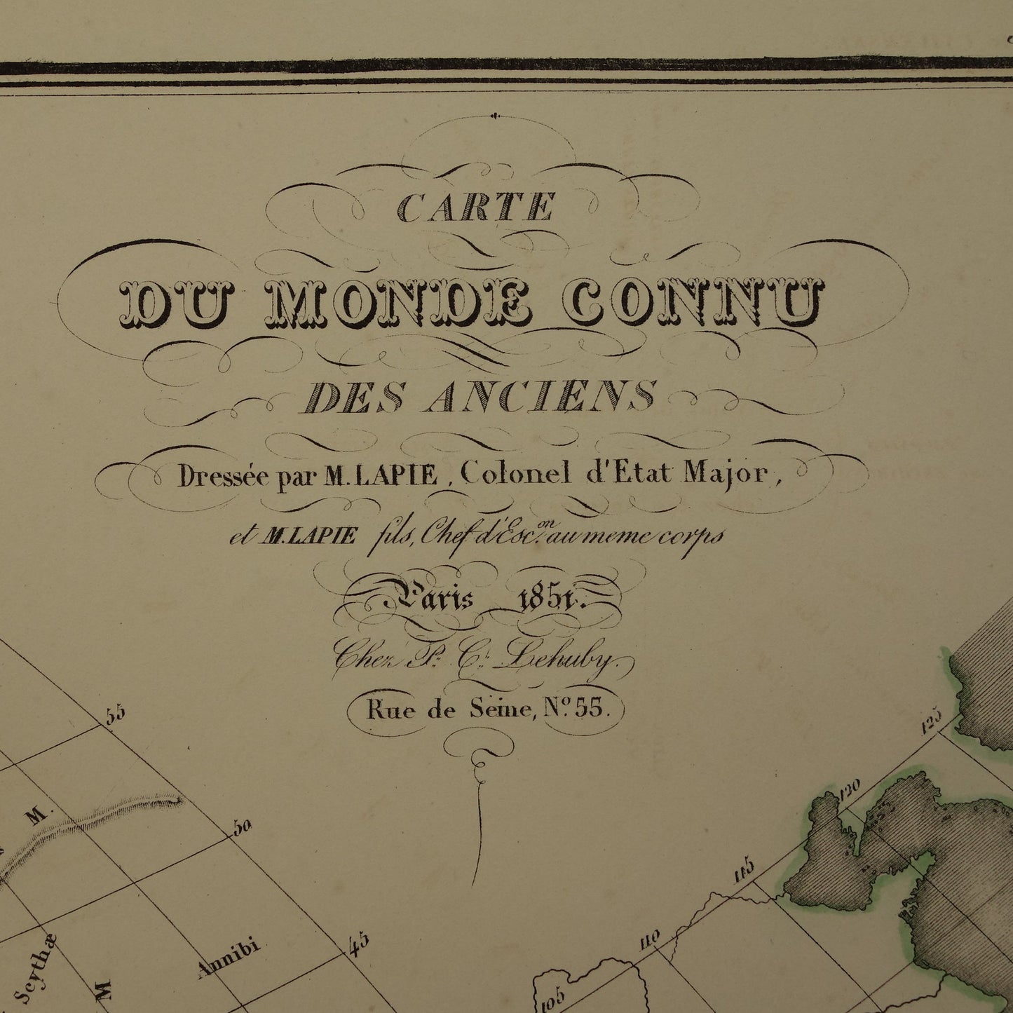 carte du monde connu des anciens 1851 lapie