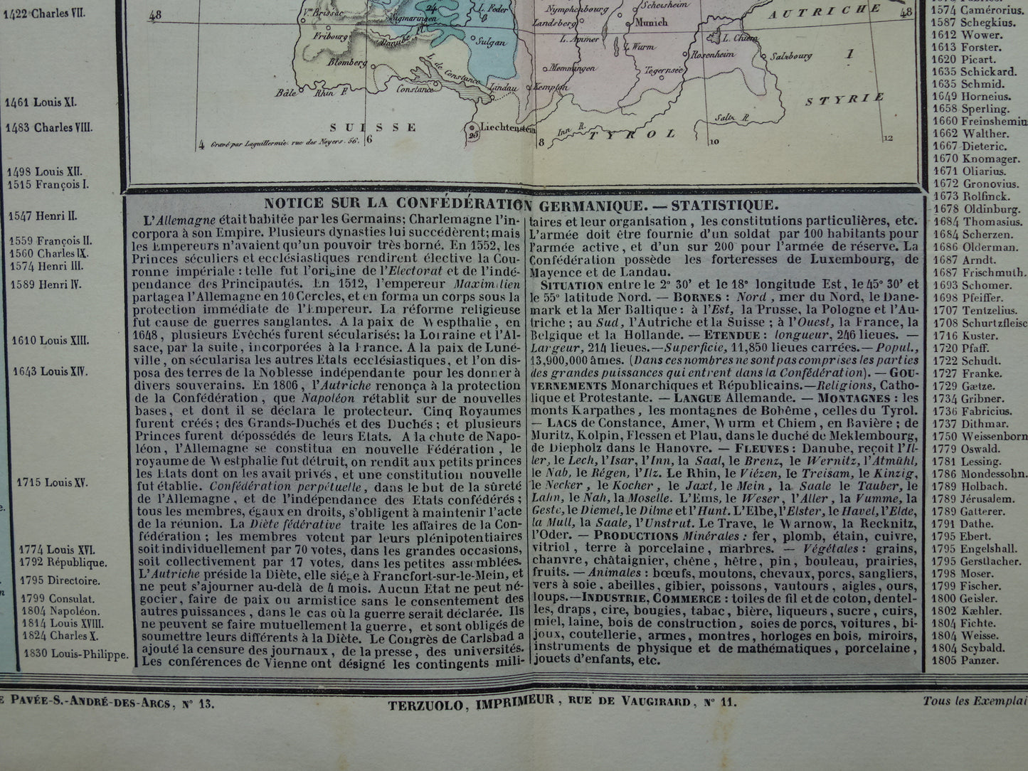 DUITSLAND oude kaart Duitse Bond 1837 grote antieke gravure over geschiedenis van Duitsland met vintage landkaart