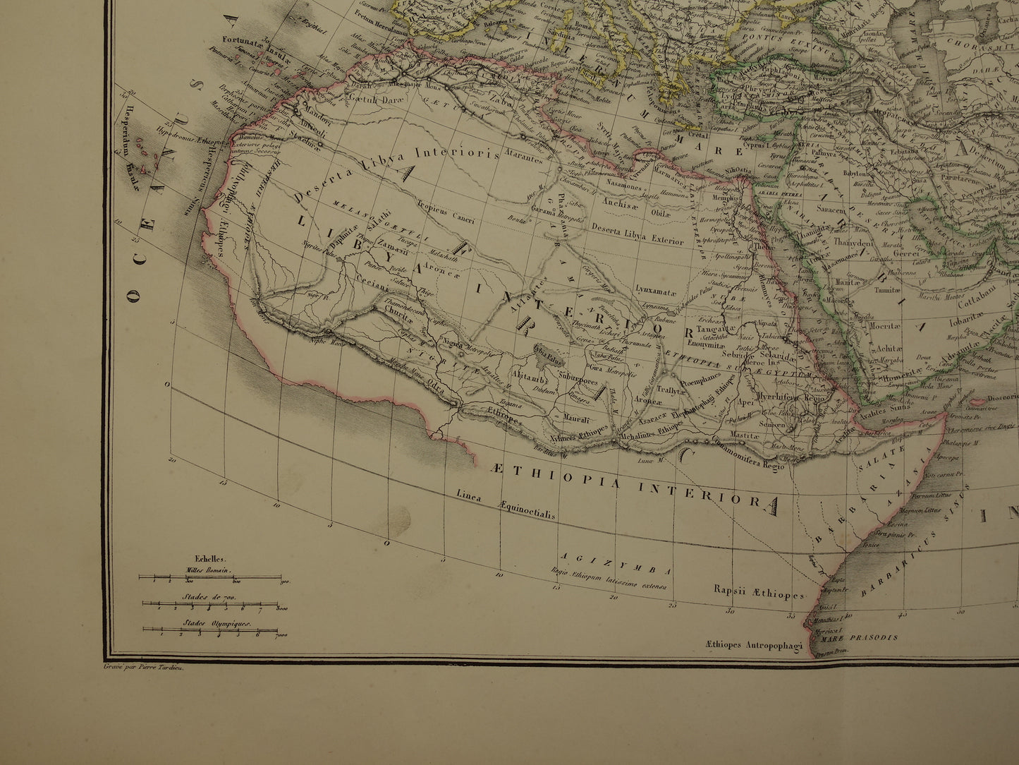 Ptolemaeus oude wereldkaart uit 1851 kaart van de klassieke wereld originele antieke handgekleurde landkaart met jaartal geschiedeniskaart
