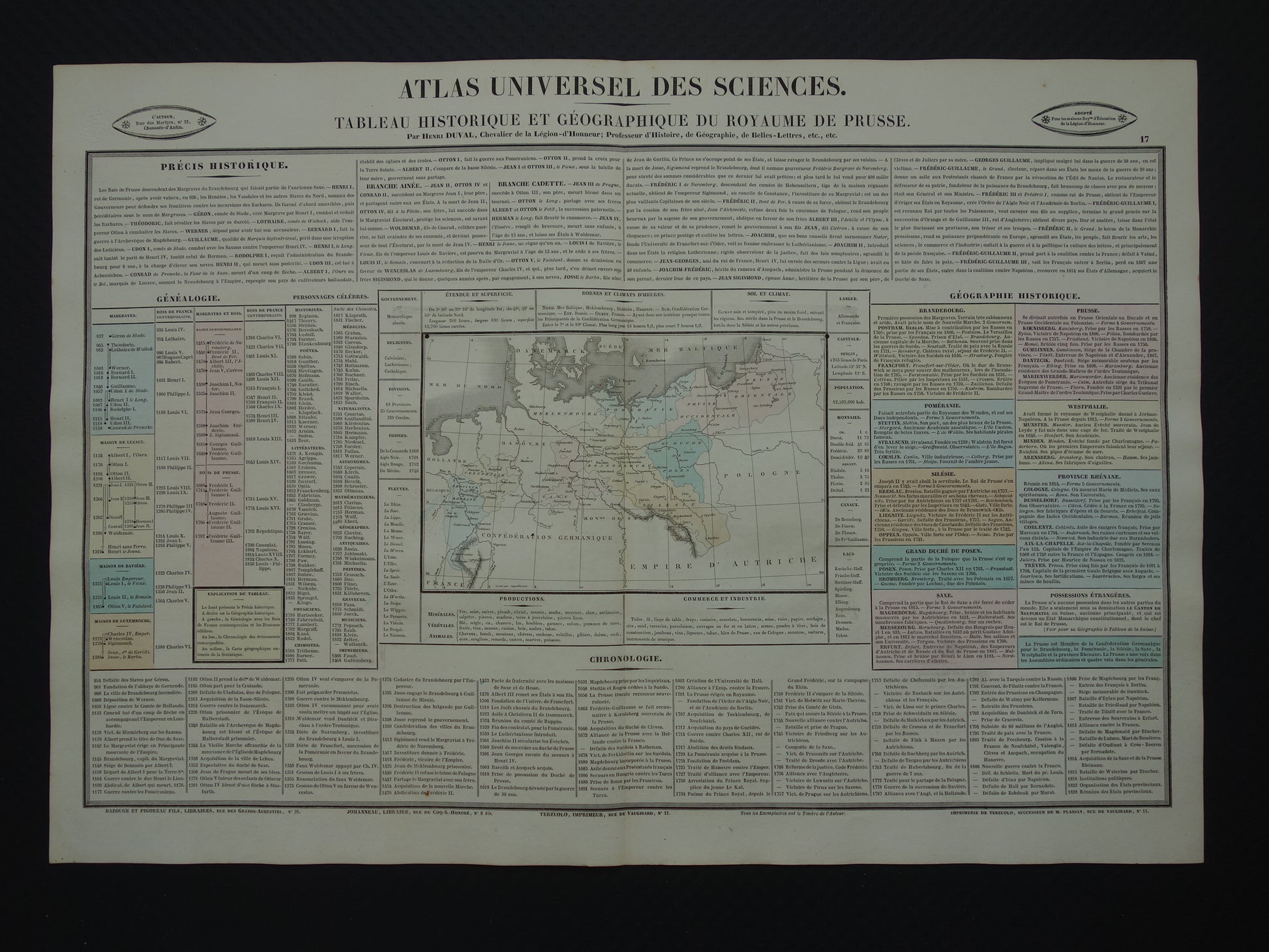 PRUISSEN oude kaart Koninkrijk Pruissen 1837 grote antieke gravure over geschiedenis van Duitsland met vintage landkaart