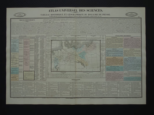 PRUISSEN oude kaart Koninkrijk Pruissen 1837 grote antieke gravure over geschiedenis van Duitsland met vintage landkaart