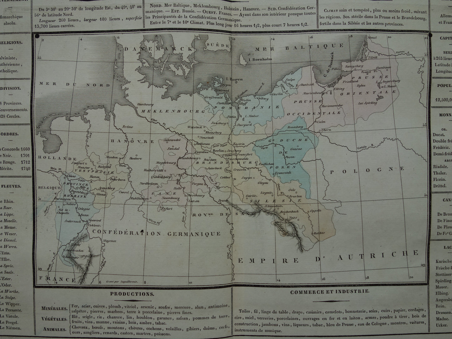 PRUISSEN oude kaart Koninkrijk Pruissen 1837 grote antieke gravure over geschiedenis van Duitsland met vintage landkaart