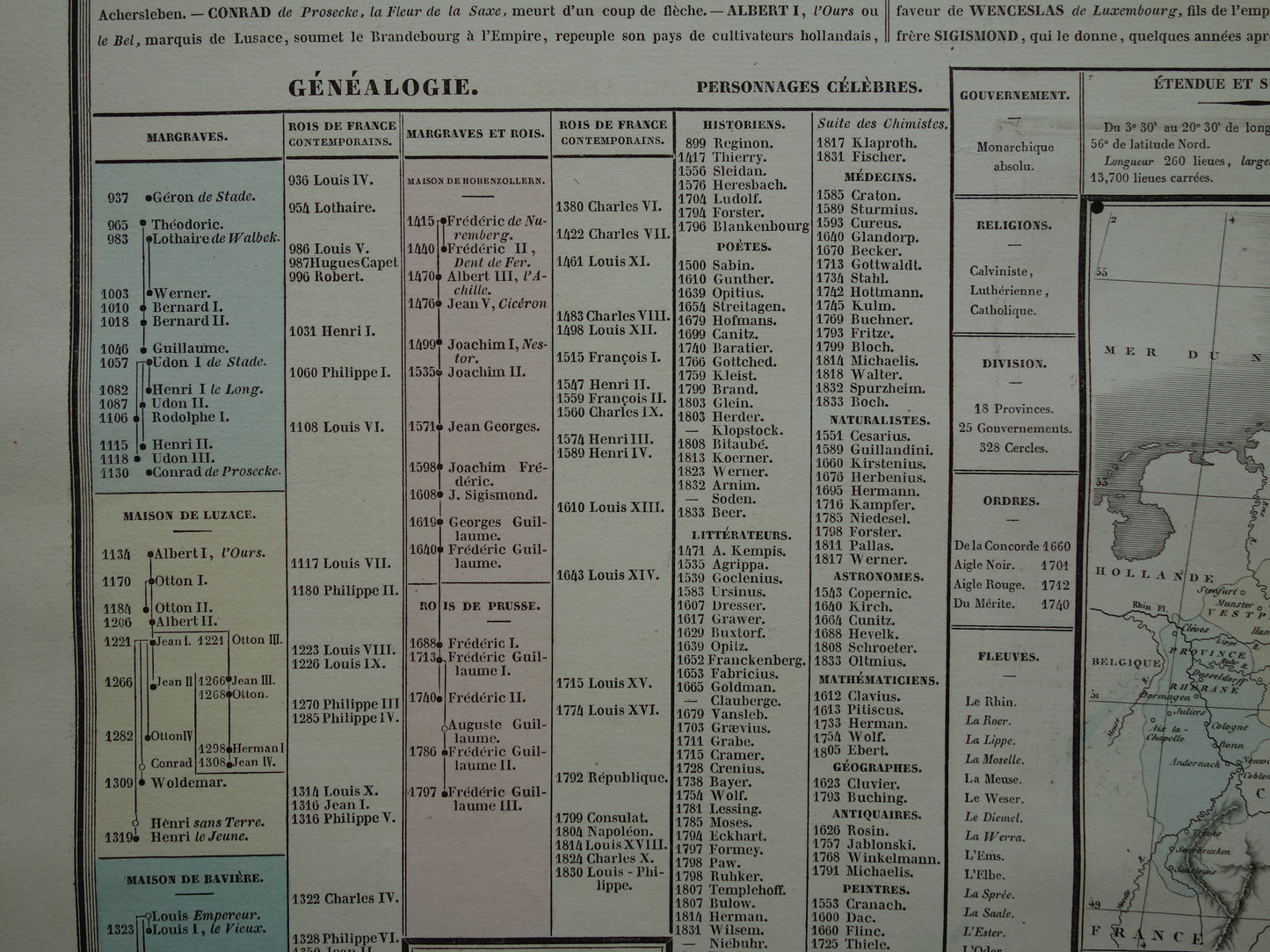PRUISSEN oude kaart Koninkrijk Pruissen 1837 grote antieke gravure over geschiedenis van Duitsland met vintage landkaart
