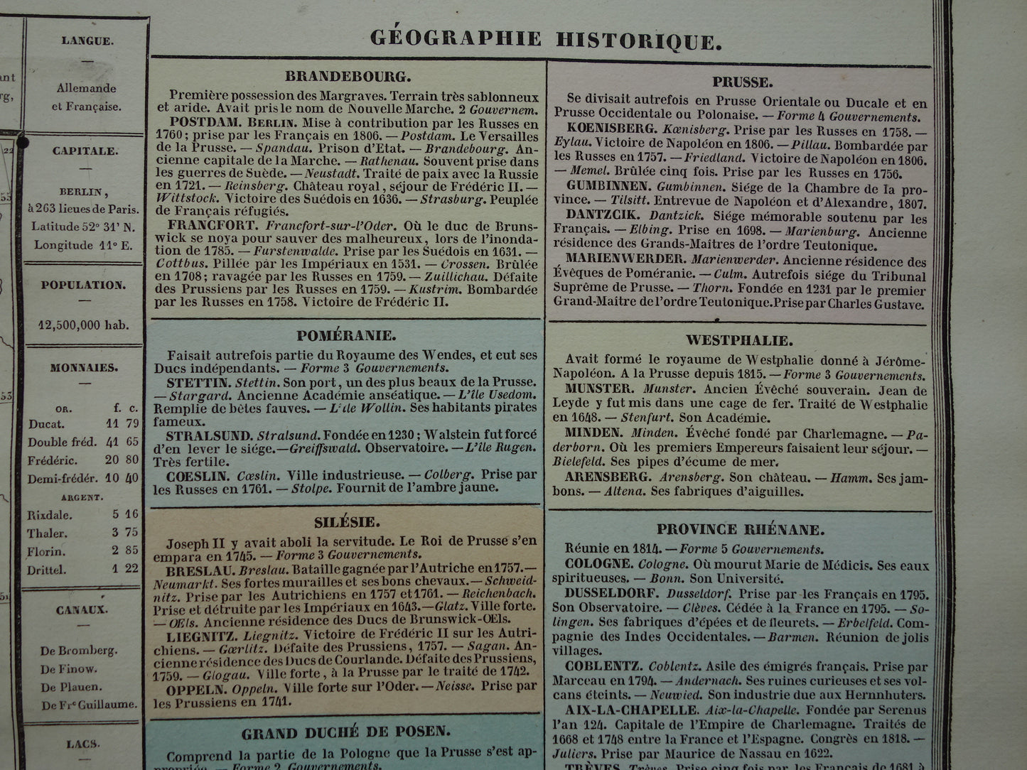 PRUISSEN oude kaart Koninkrijk Pruissen 1837 grote antieke gravure over geschiedenis van Duitsland met vintage landkaart