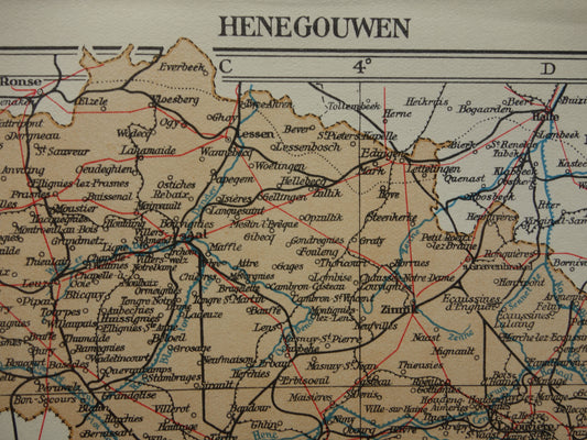 HENEGOUWEN Kleine oude Nederlandse kaart van Henegouwen België uit 1935 originele vintage landaart historische kaarten