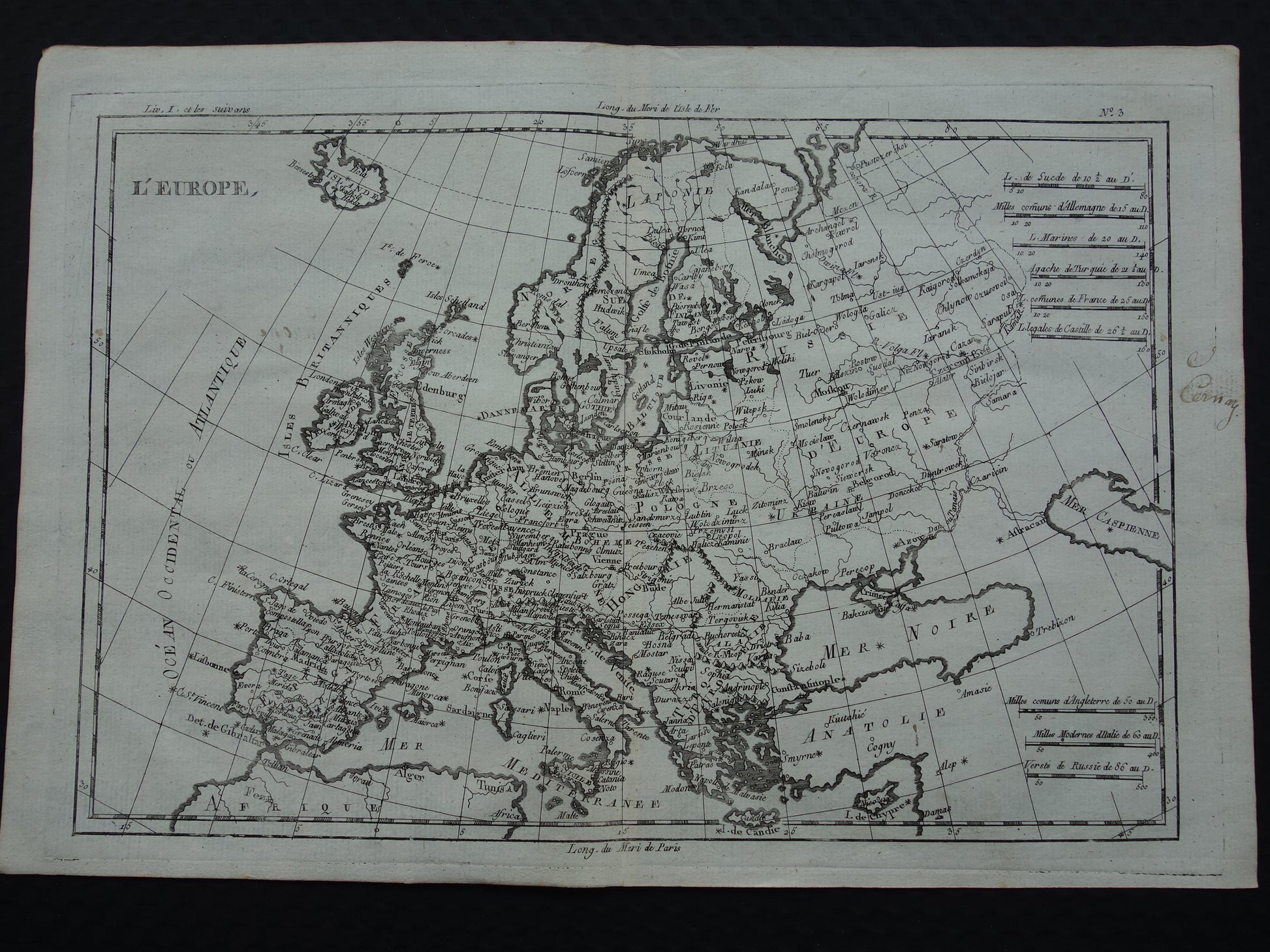 1780 Oude kaart van Europa Originele Antieke landkaart - Raynal Bonne Europe