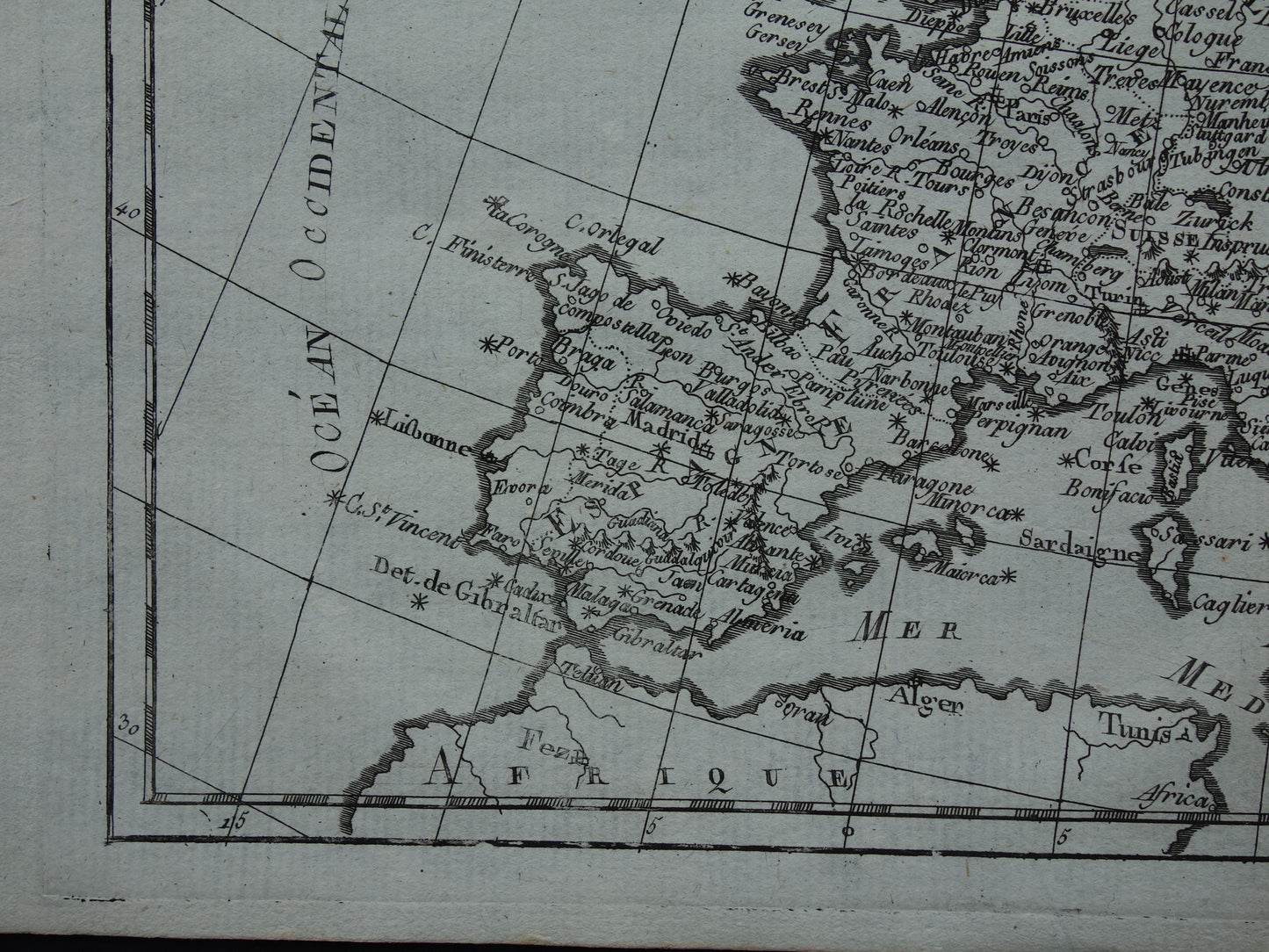 1780 Oude kaart van Europa Originele Antieke landkaart - Raynal Bonne Europe