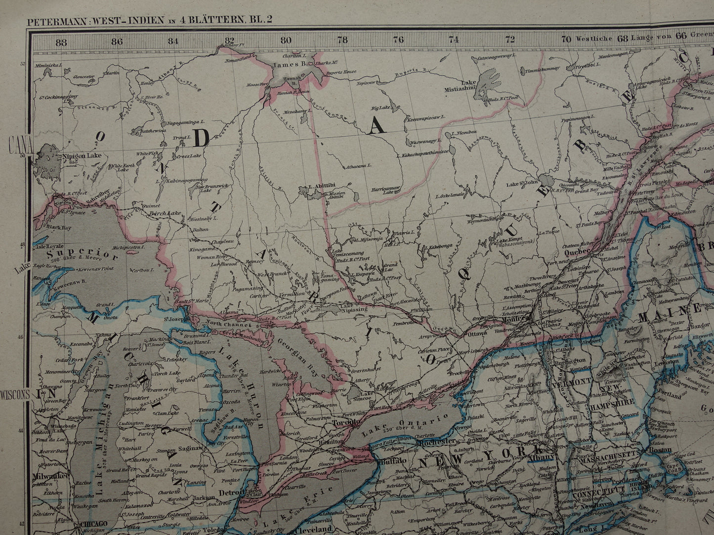 New Jersey Long Island Antieke kaart van de VS uit 1886 originele oude landkaart New York Connecticut Verenigde Staten