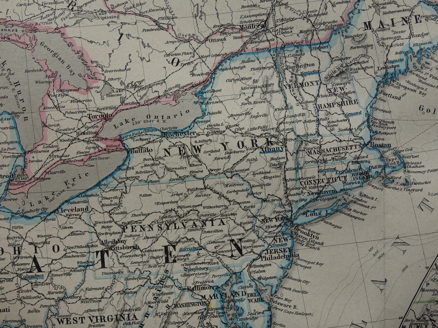 New Jersey Long Island Antieke kaart van de VS uit 1886 originele oude landkaart New York Connecticut Verenigde Staten