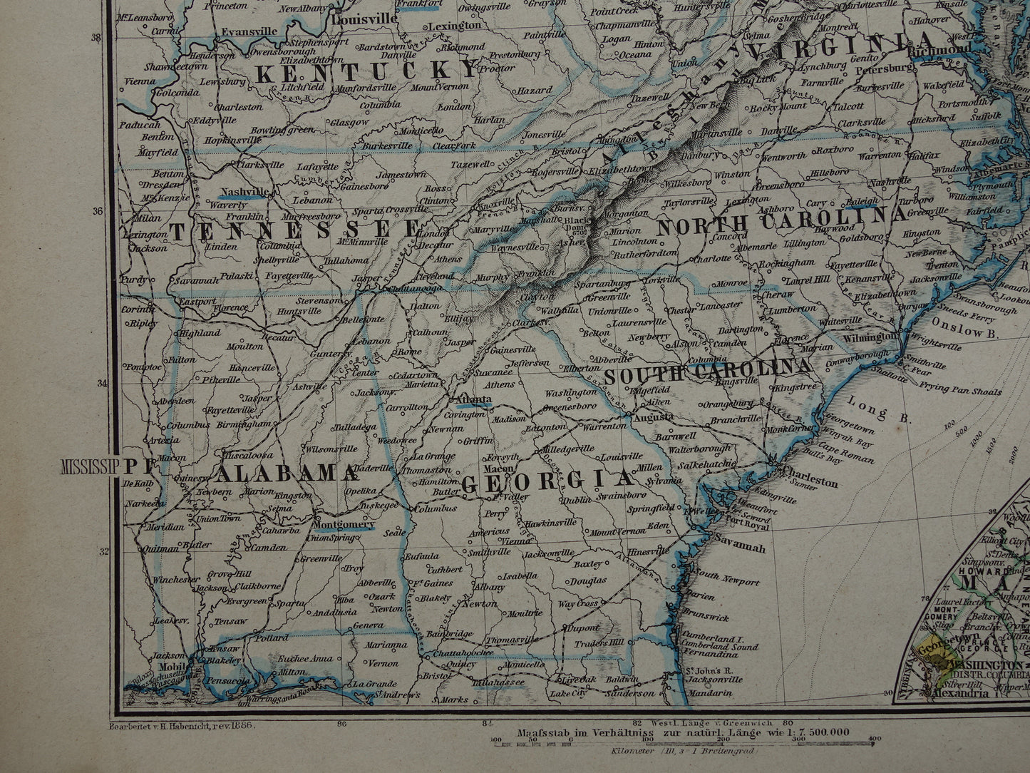 New Jersey Long Island Antieke kaart van de VS uit 1886 originele oude landkaart New York Connecticut Verenigde Staten