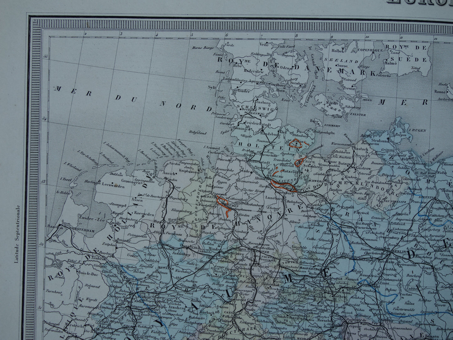 DUITSLAND Grote antieke landkaart van het Duitse Rijk Pruissen 1858 originele oude kaart Centraal Europa met Oostenrijk-Hongarije te koop