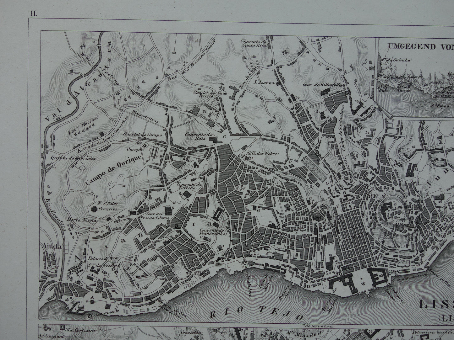 Lissabon en Napels antieke plattegrond 175+ jaar oude kaart van Lisboa Napoli uit 1849 - originele vintage kaarten