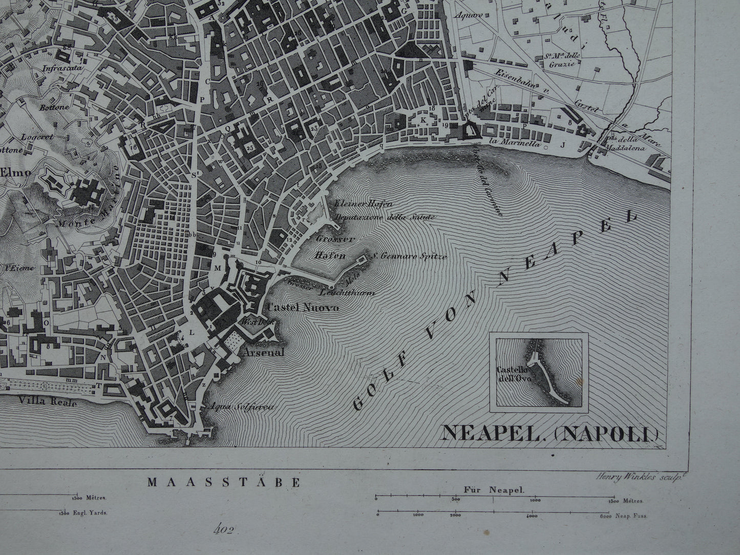 Lissabon en Napels antieke plattegrond 175+ jaar oude kaart van Lisboa Napoli uit 1849 - originele vintage kaarten